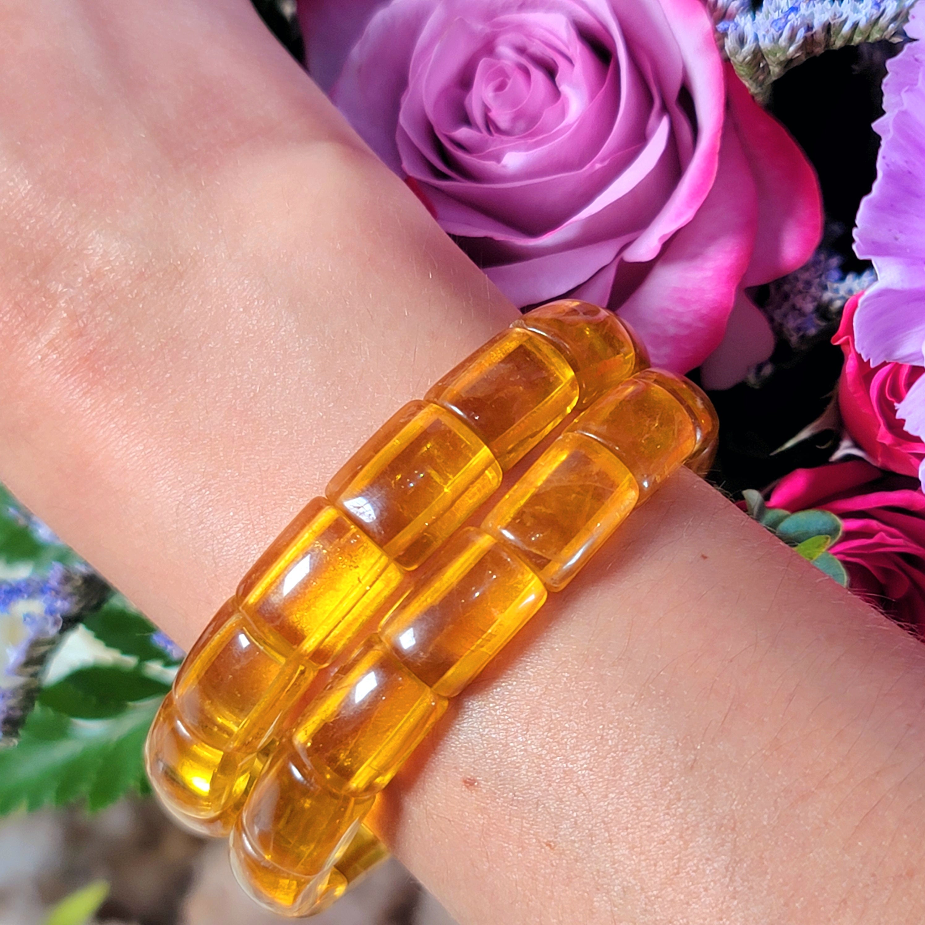 Yellow Fluorite Stretchy Bangle Bracelet (AAA Grade) for Abundance, Creativity & Psychic Clarity