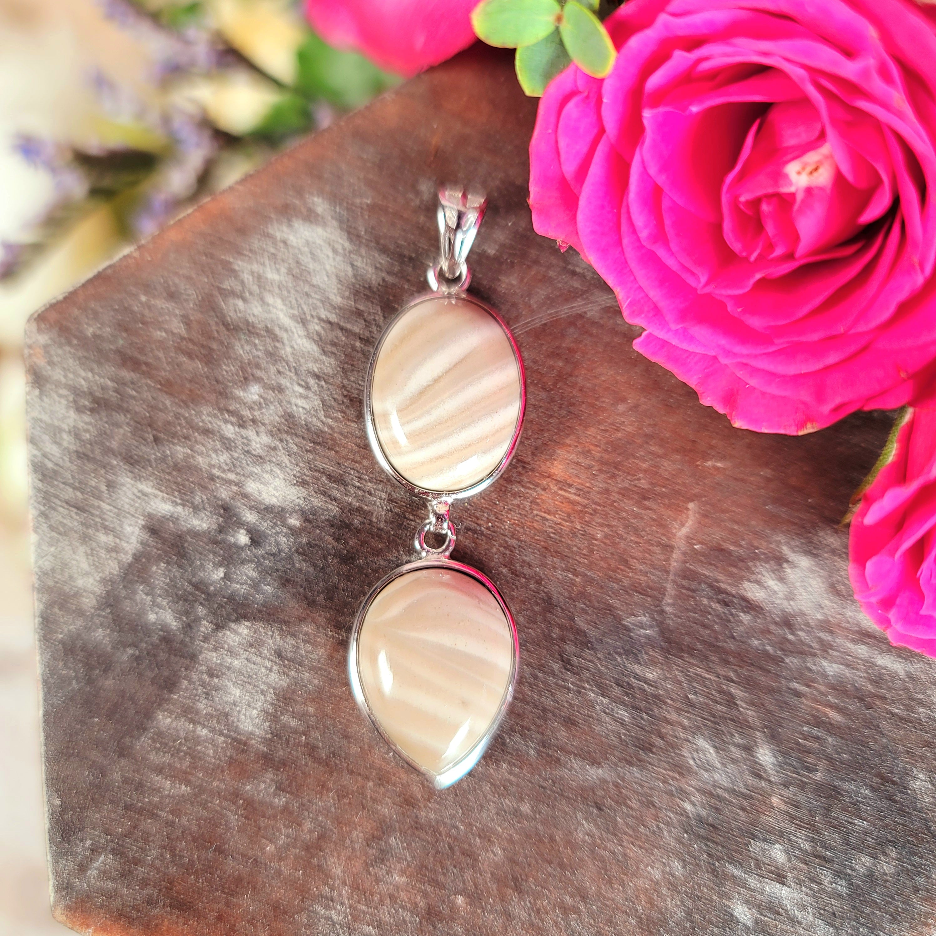 Polish Striped Flint Pendant .925 Silver for Powerful Protection Against Negative Energy