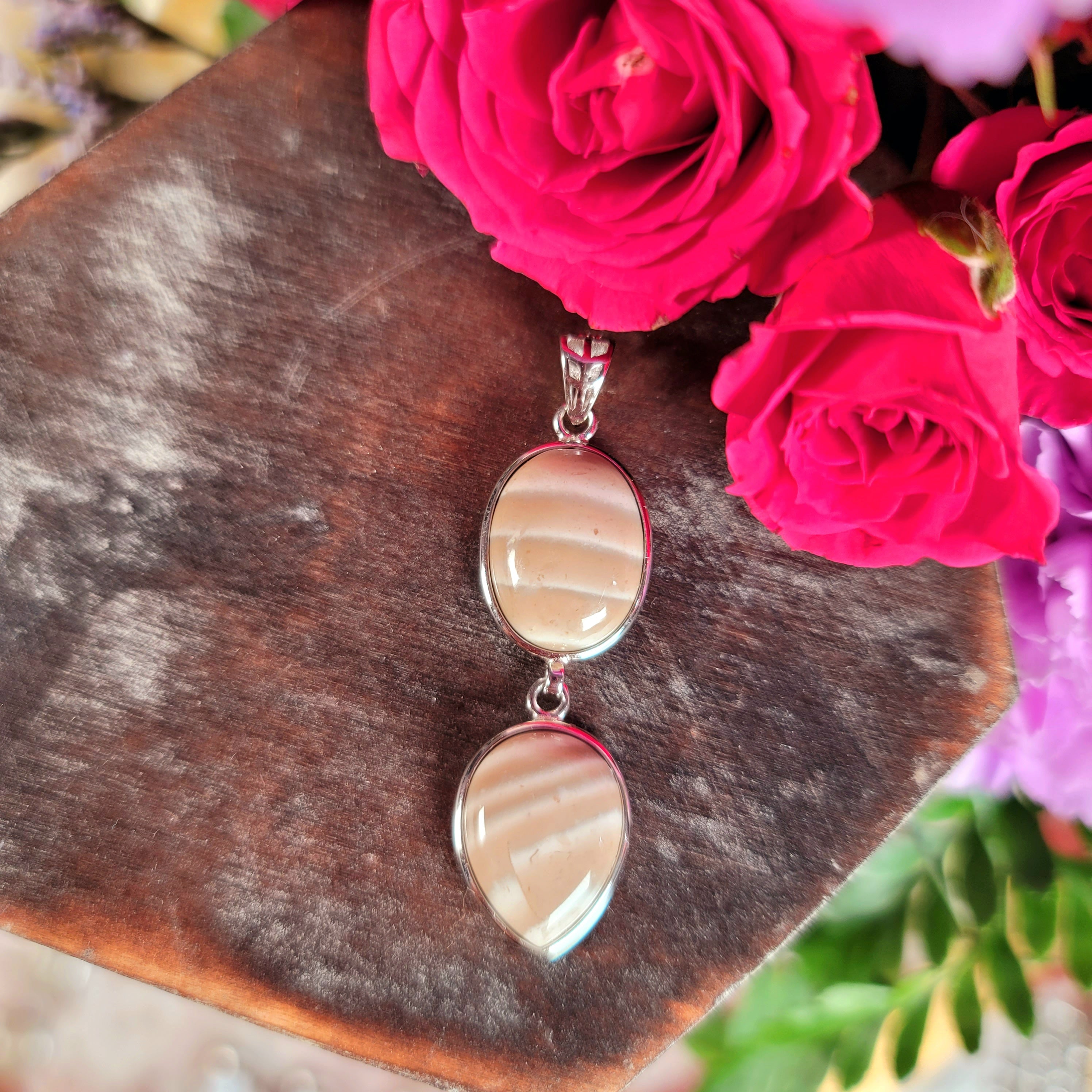 Polish Striped Flint Pendant .925 Silver for Powerful Protection Against Negative Energy