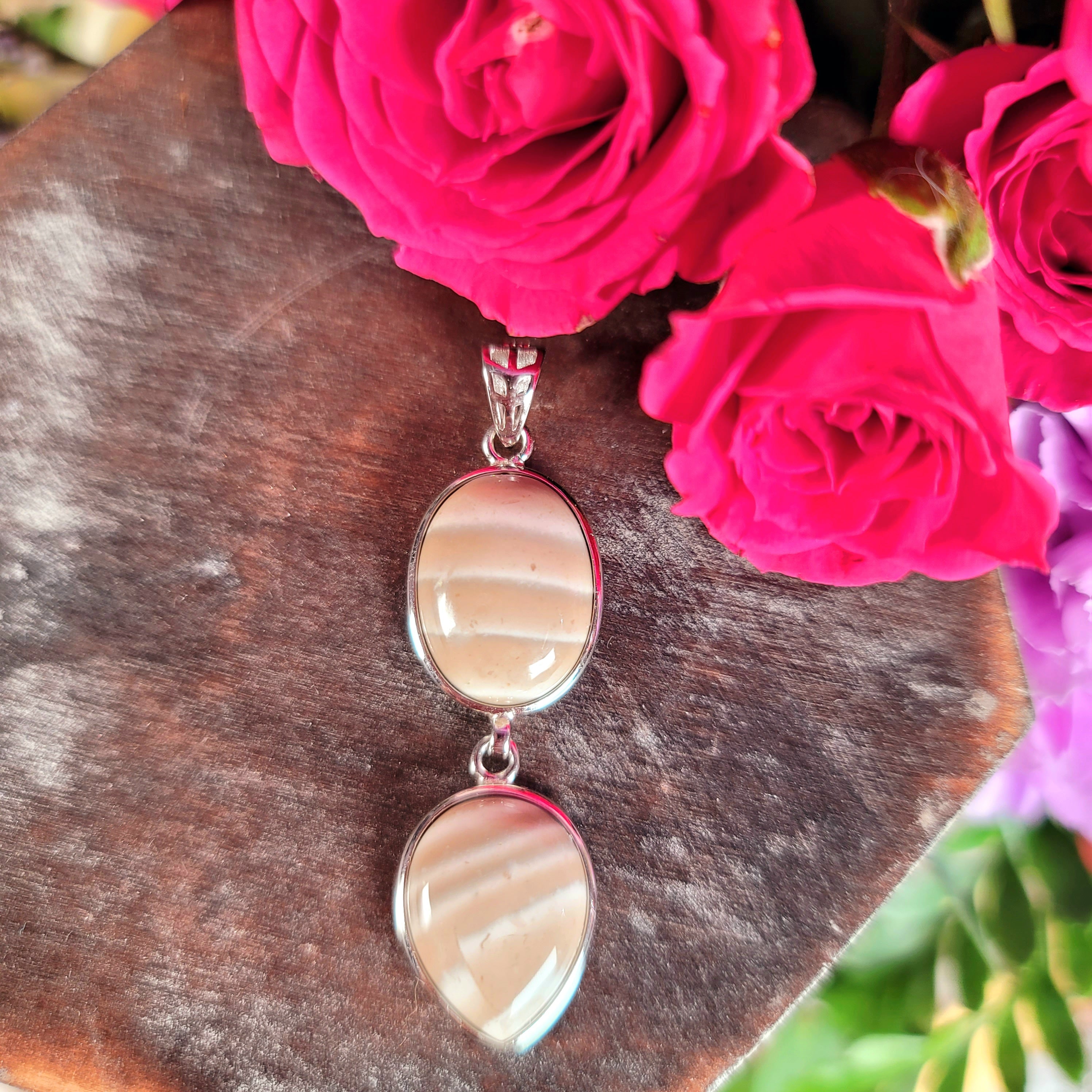 Polish Striped Flint Pendant .925 Silver for Powerful Protection Against Negative Energy