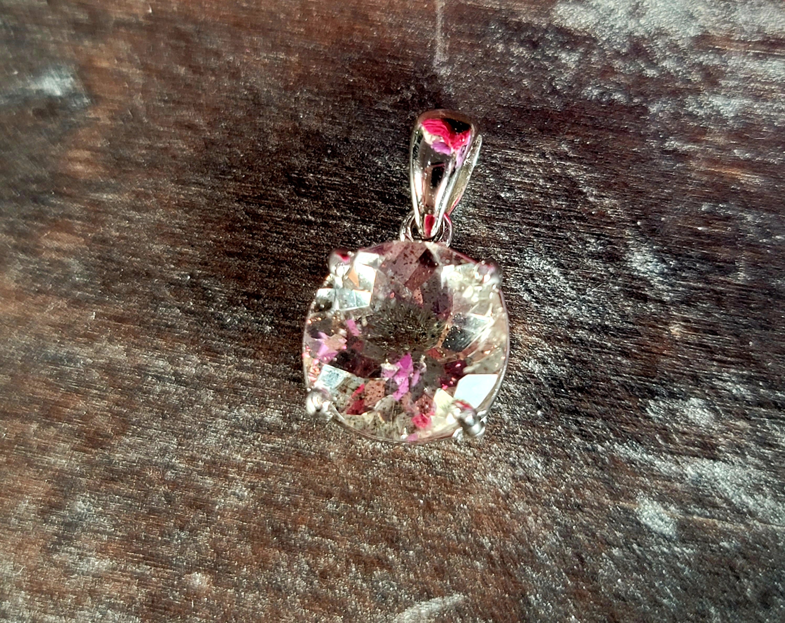 Pink Fire Covellite in Quartz Pendant .925 Silver for Spiritual Evolution and Energy Flow