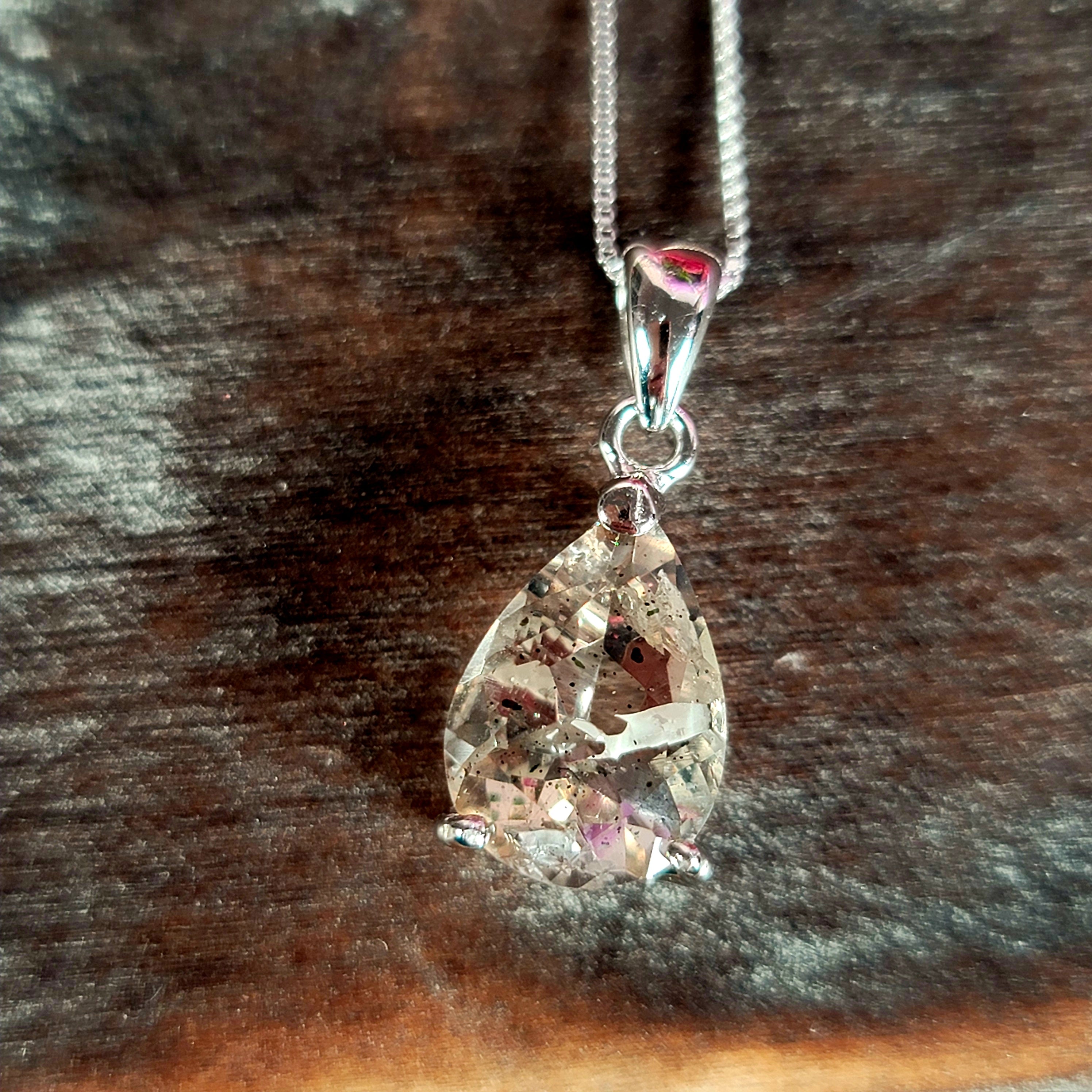 Pink Fire Covellite in Quartz Pendant .925 Silver for Spiritual Evolution and Energy Flow