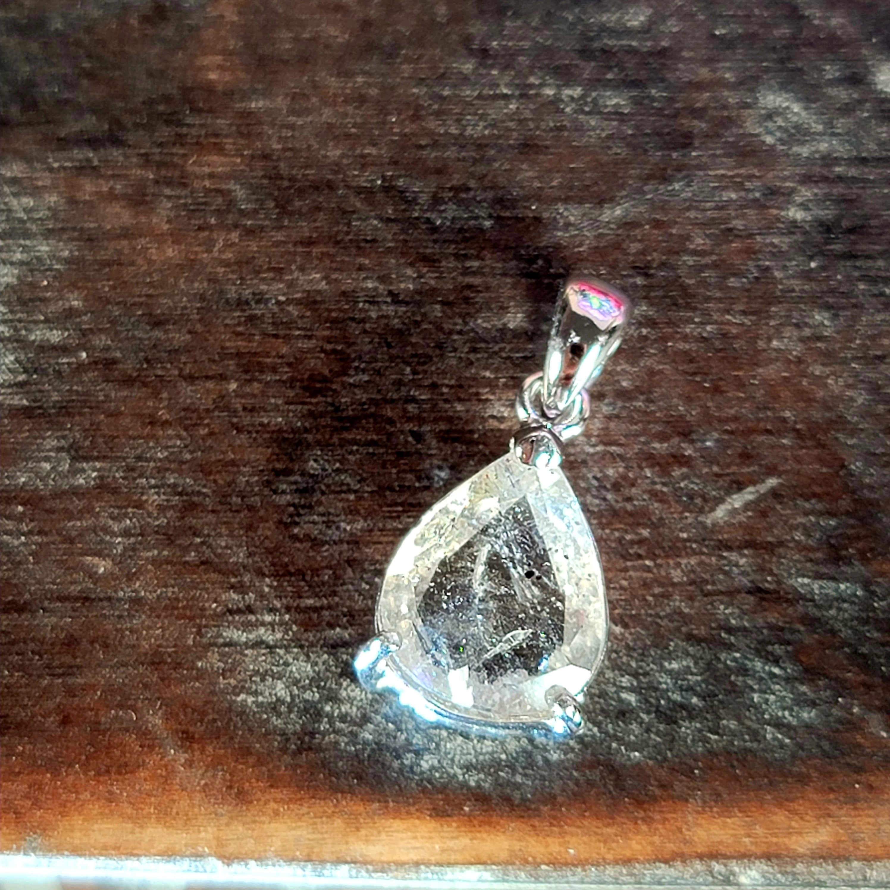 Pink Fire Covellite in Quartz Pendant .925 Silver for Spiritual Evolution and Energy Flow