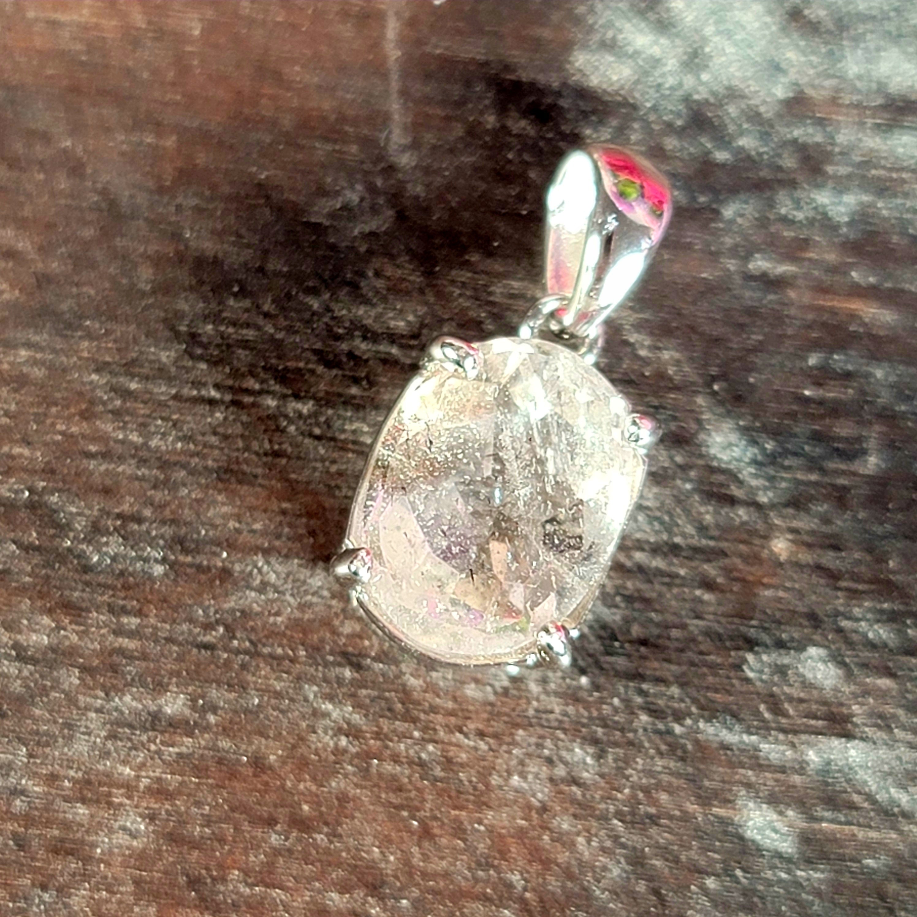 Pink Fire Covellite in Quartz Pendant .925 Silver for Spiritual Evolution and Energy Flow