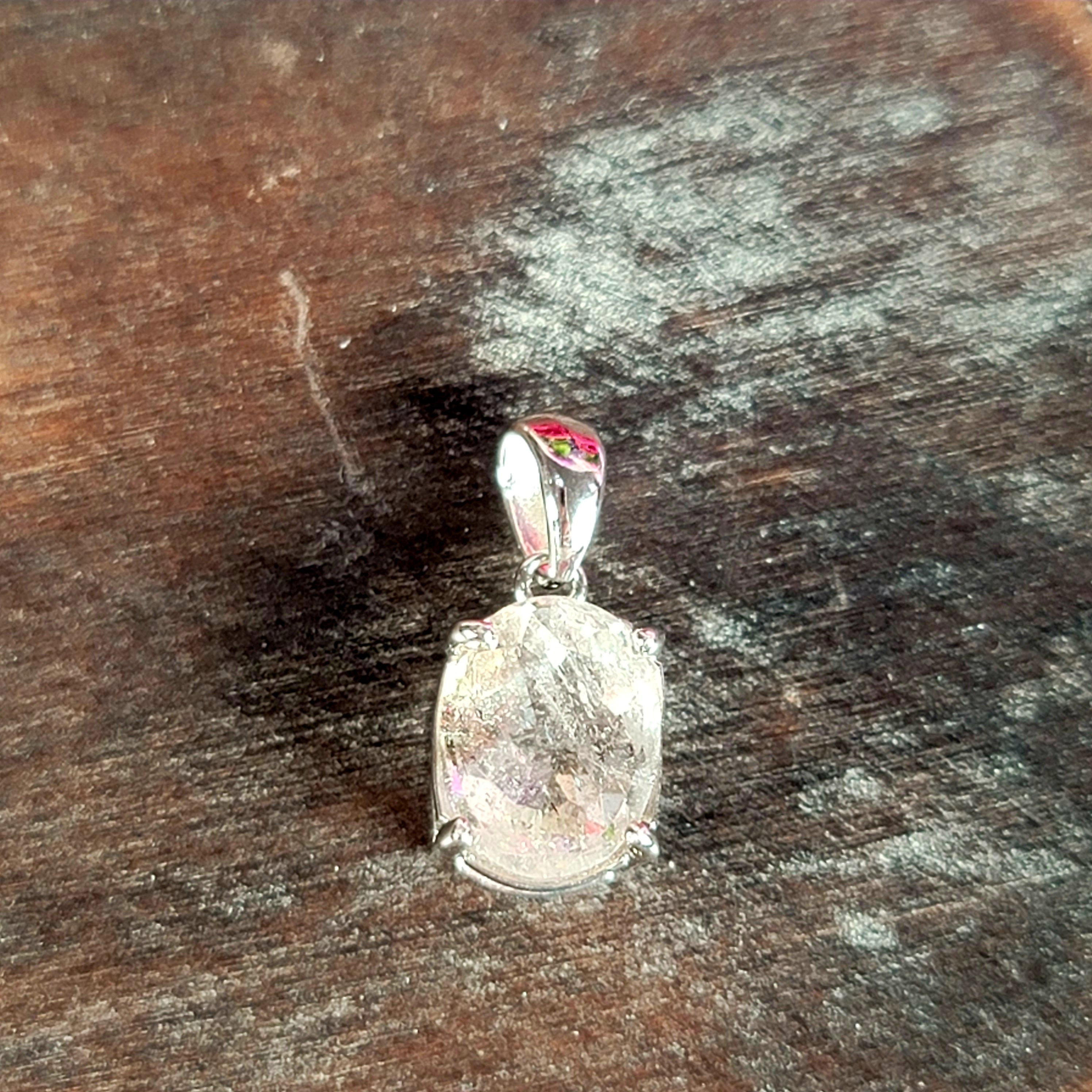 Pink Fire Covellite in Quartz Pendant .925 Silver for Spiritual Evolution and Energy Flow