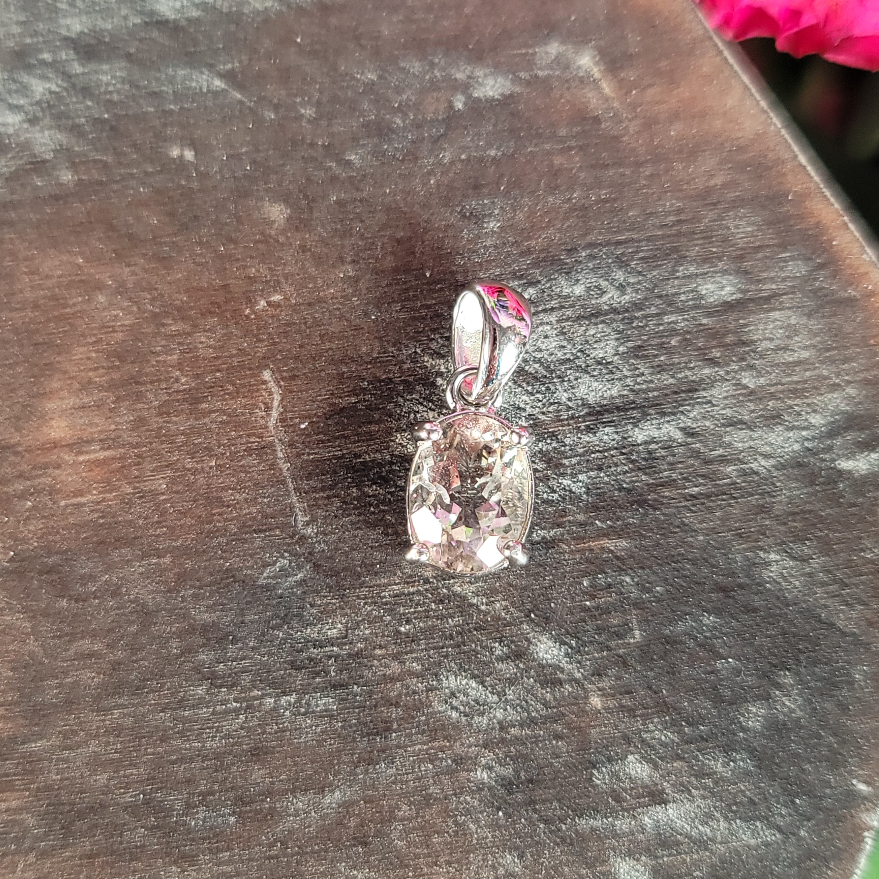 Pink Fire Covellite in Quartz Pendant .925 Silver for Spiritual Evolution and Energy Flow