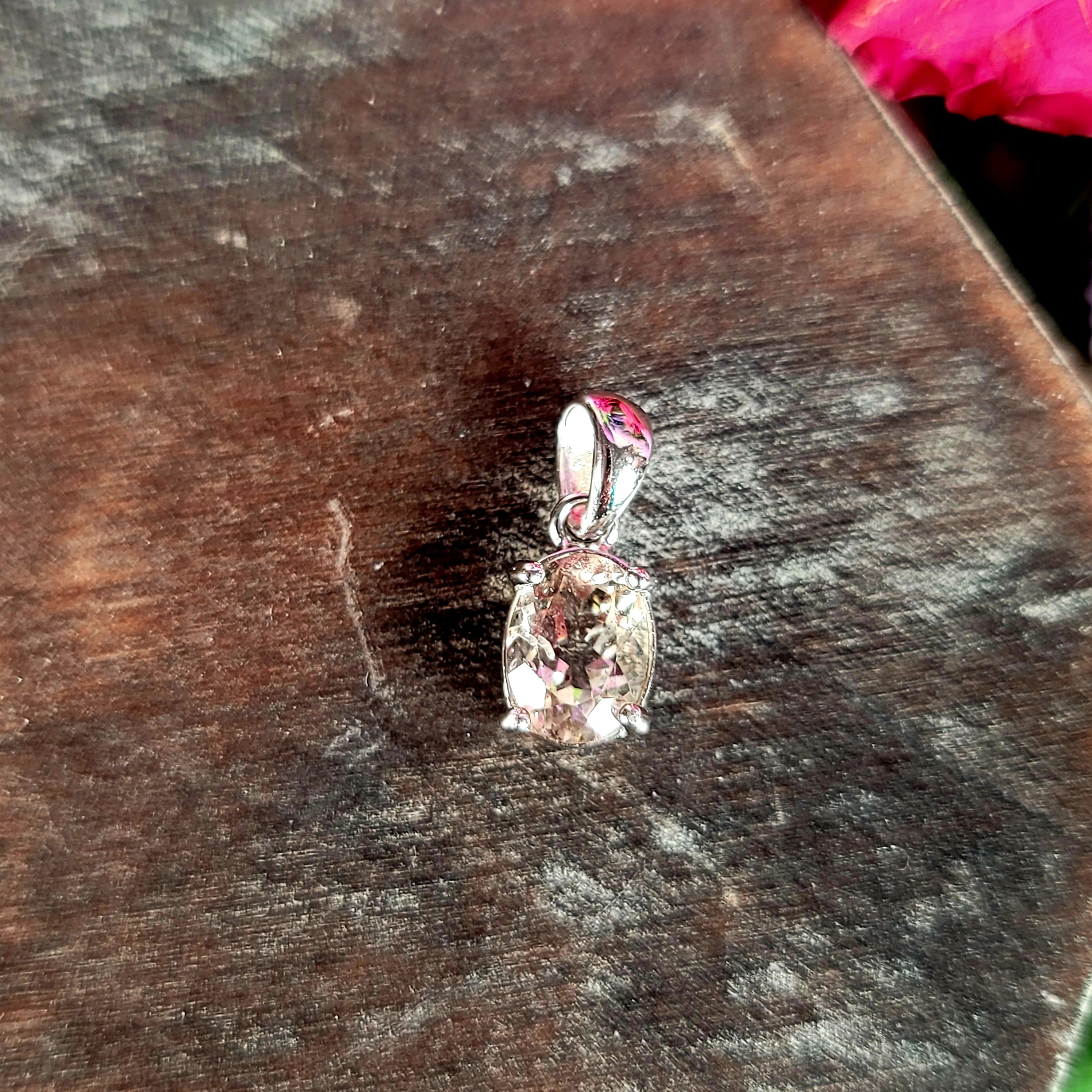 Pink Fire Covellite in Quartz Pendant .925 Silver for Spiritual Evolution and Energy Flow