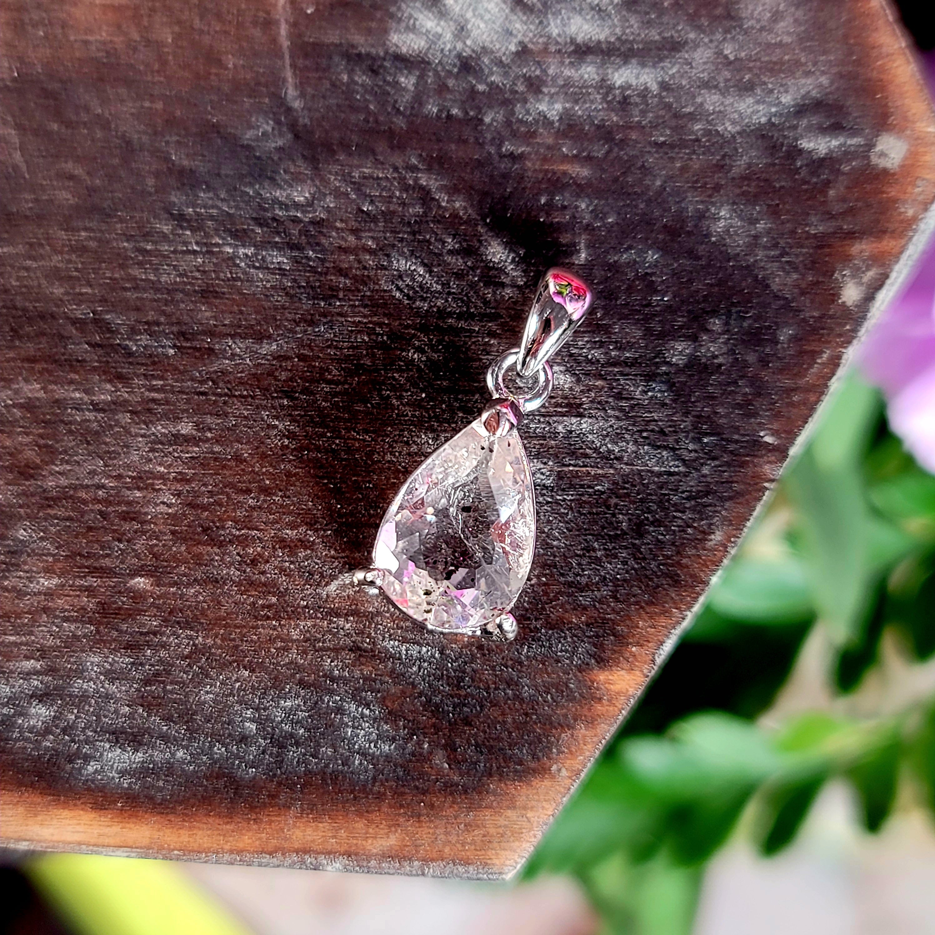 Pink Fire Covellite in Quartz Pendant .925 Silver for Spiritual Evolution and Energy Flow