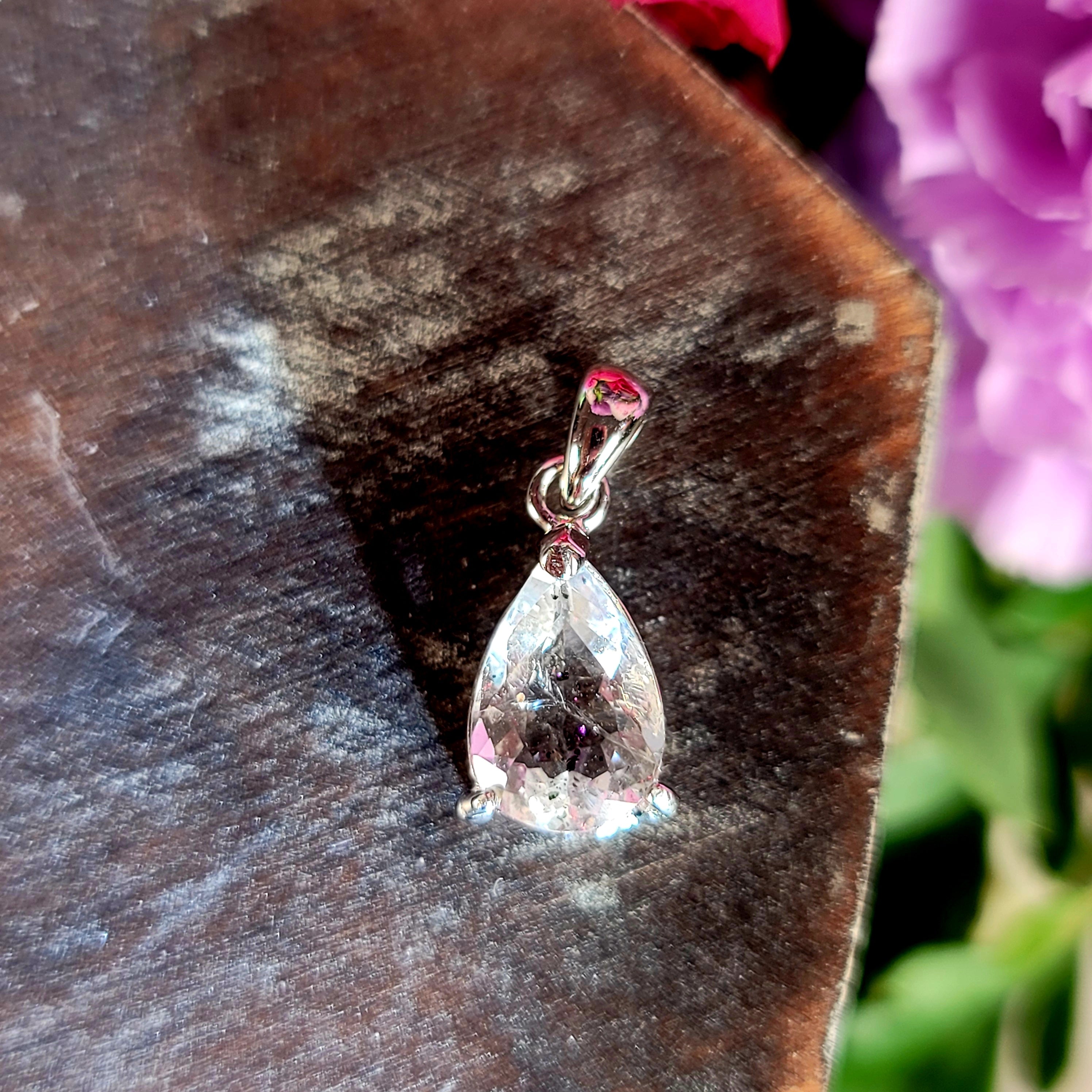 Pink Fire Covellite in Quartz Pendant .925 Silver for Spiritual Evolution and Energy Flow