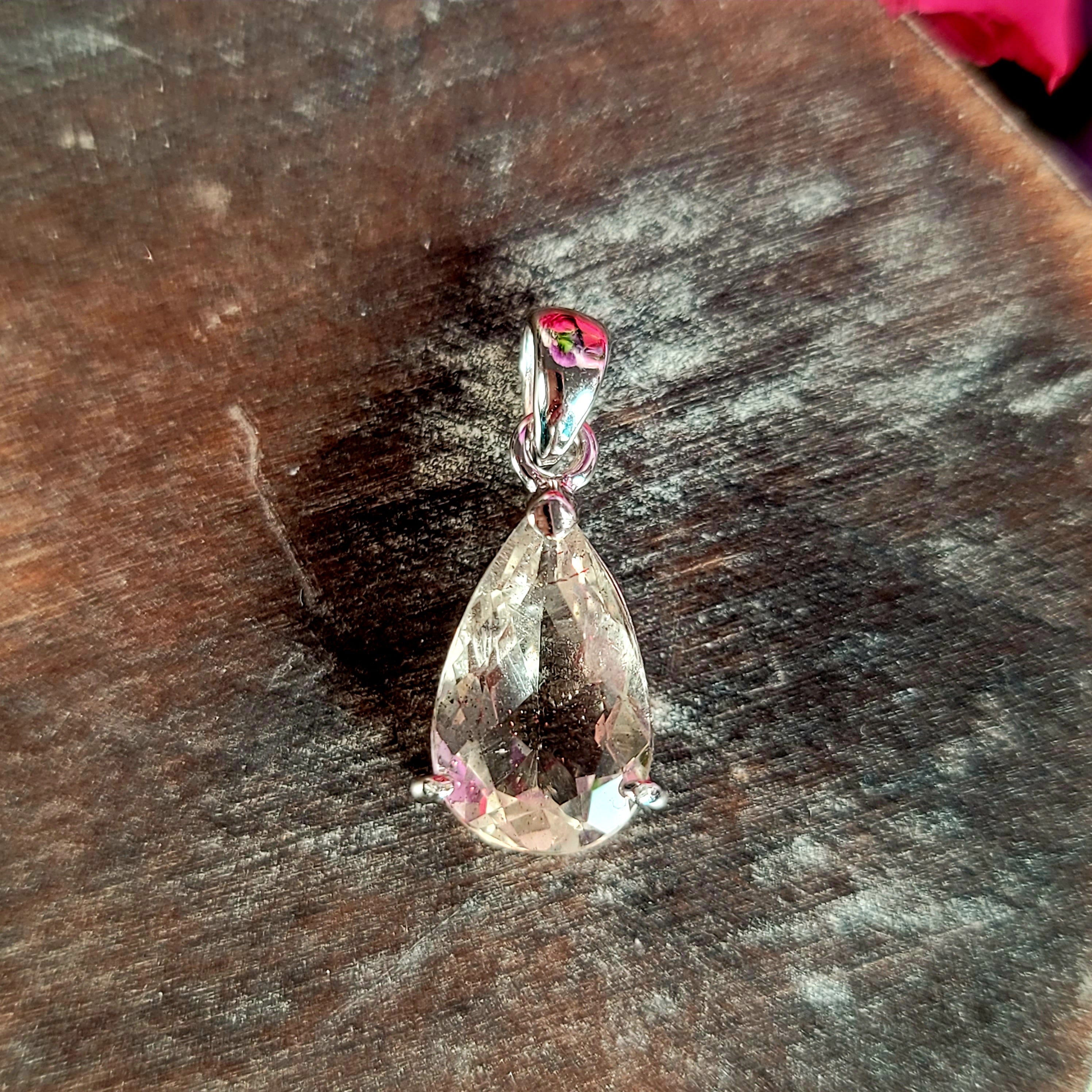 Pink Fire Covellite in Quartz Pendant .925 Silver for Spiritual Evolution and Energy Flow