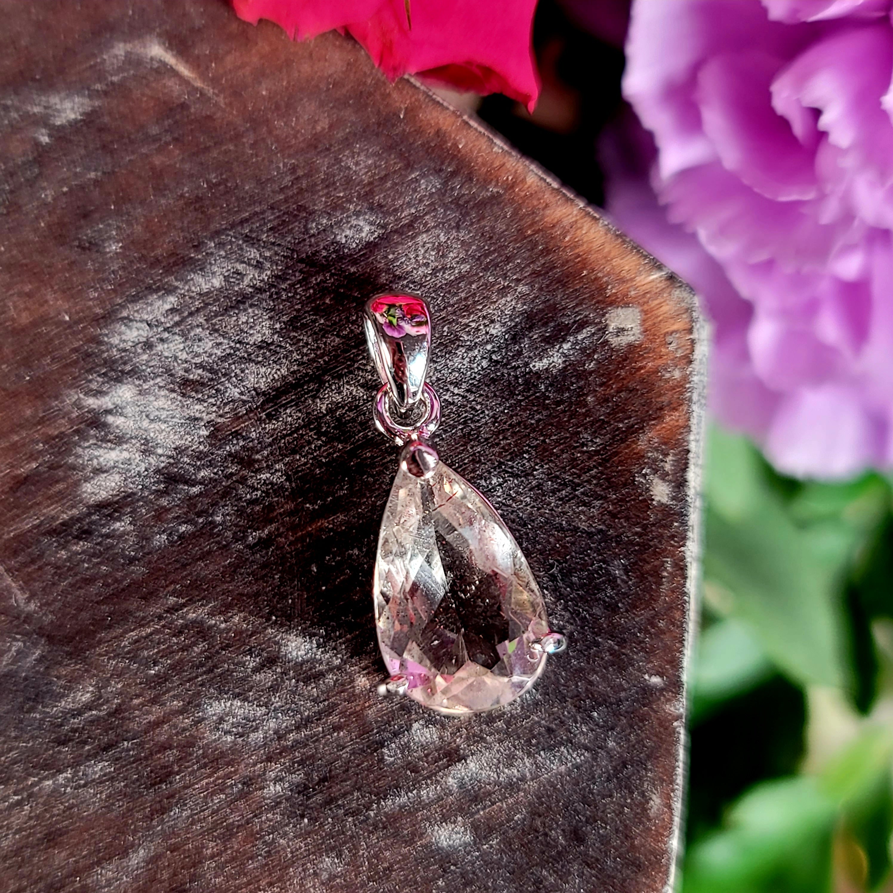 Pink Fire Covellite in Quartz Pendant .925 Silver for Spiritual Evolution and Energy Flow