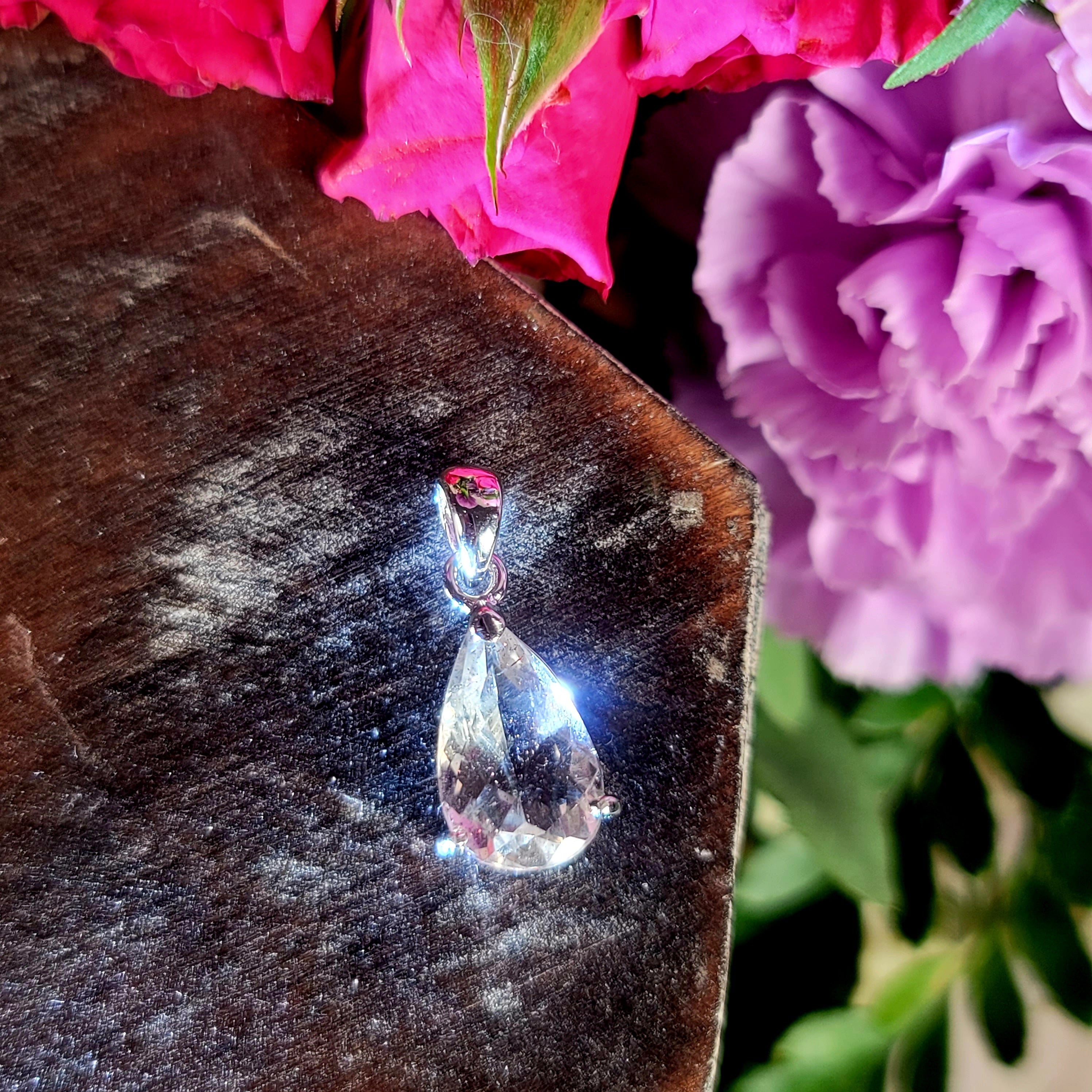 Pink Fire Covellite in Quartz Pendant .925 Silver for Spiritual Evolution and Energy Flow