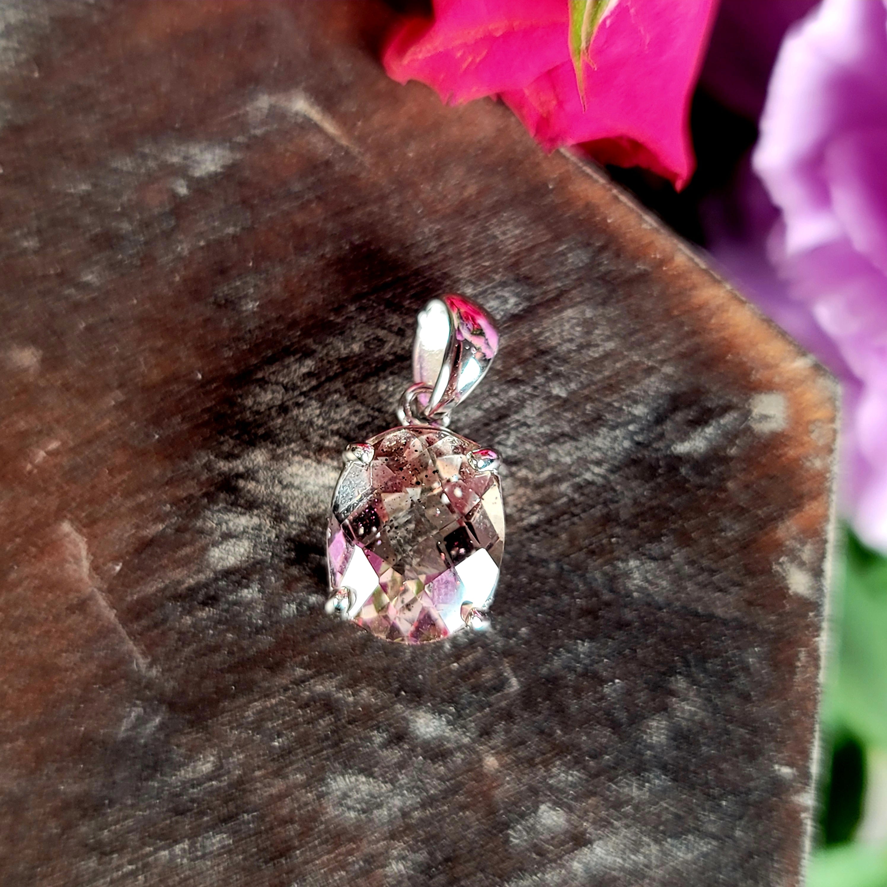 Pink Fire Covellite in Quartz Pendant .925 Silver for Spiritual Evolution and Energy Flow