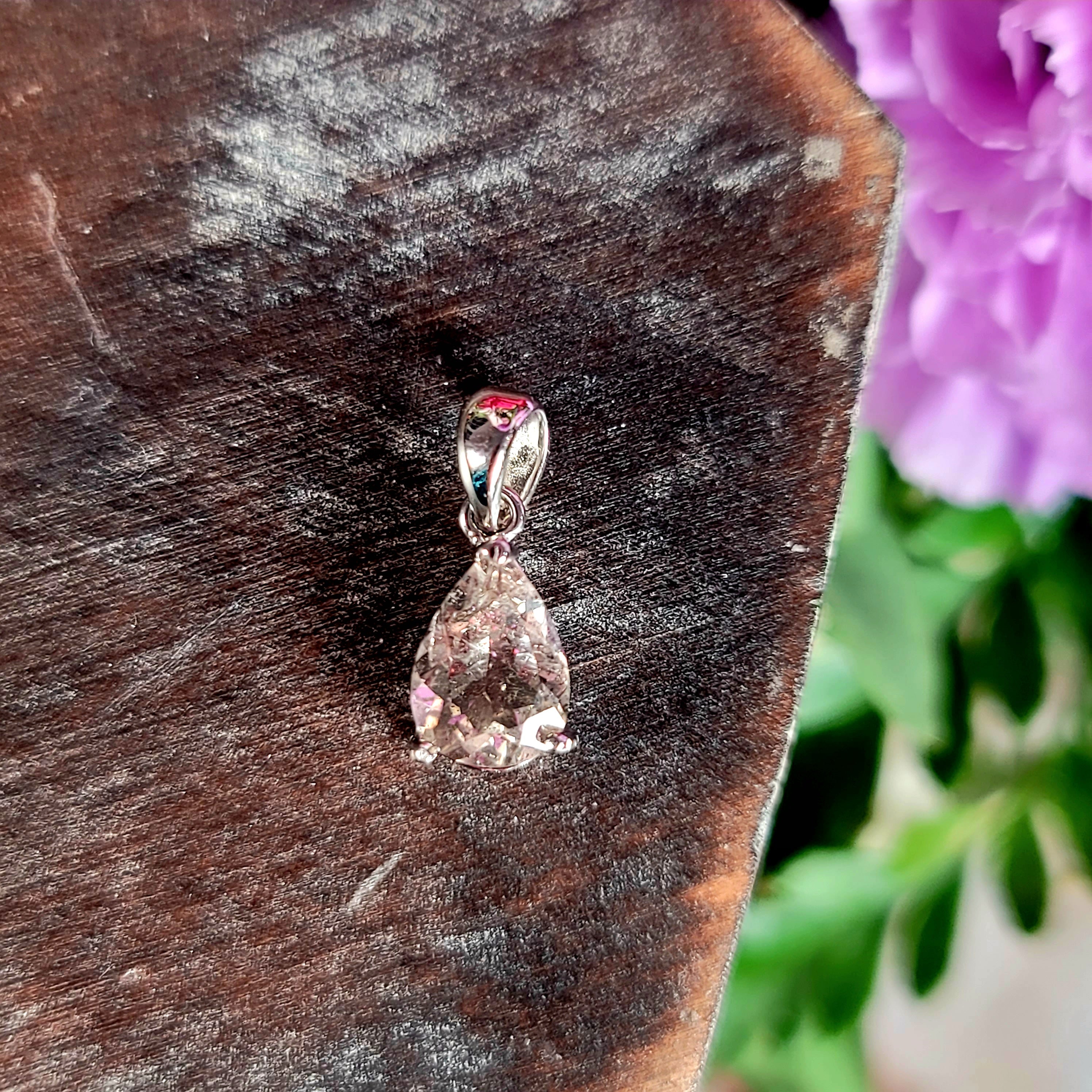 Pink Fire Covellite in Quartz Pendant .925 Silver for Spiritual Evolution and Energy Flow