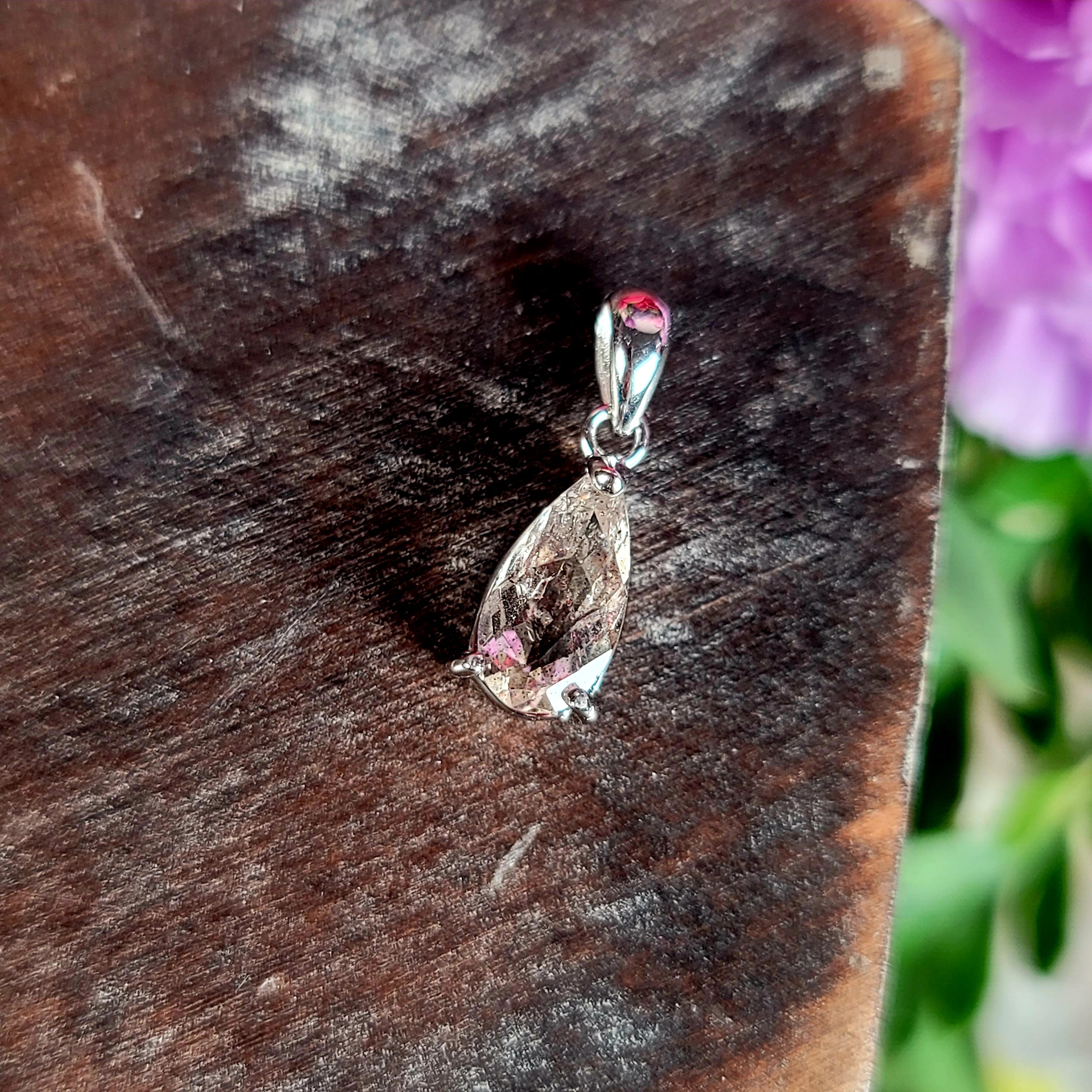 Pink Fire Covellite in Quartz Pedant .925 Silver for Spiritual Evolution and Energy Flow