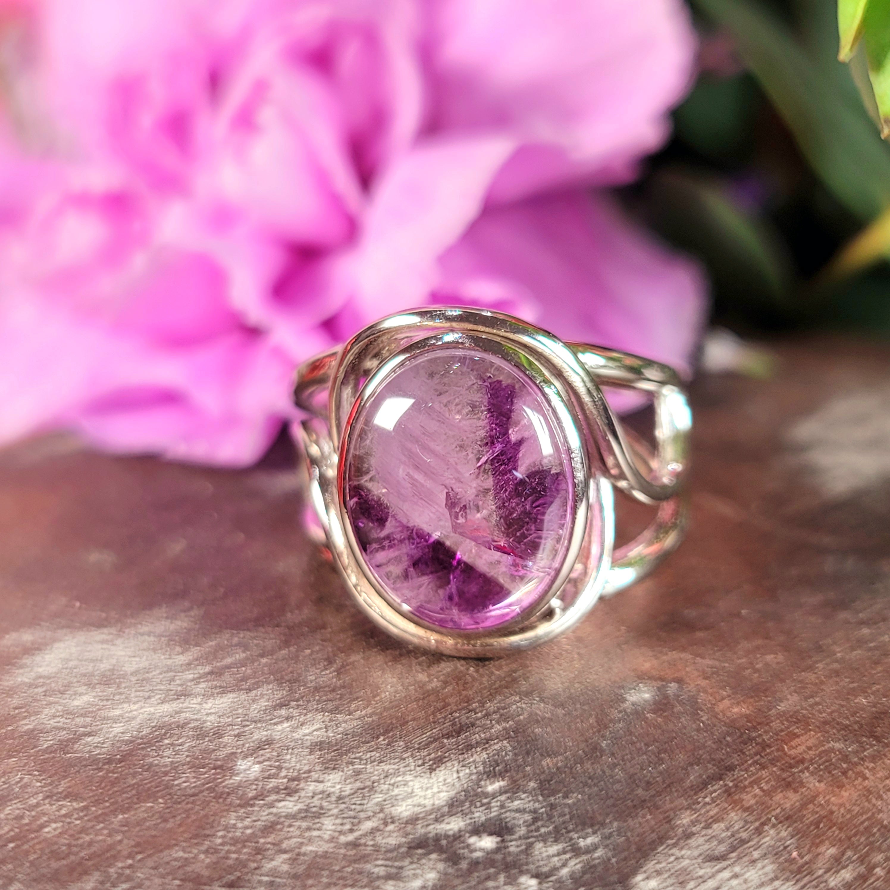 Trapiche Amethyst Finger Cuff Adjustable Ring .925 Silver for Spiritual Growth
