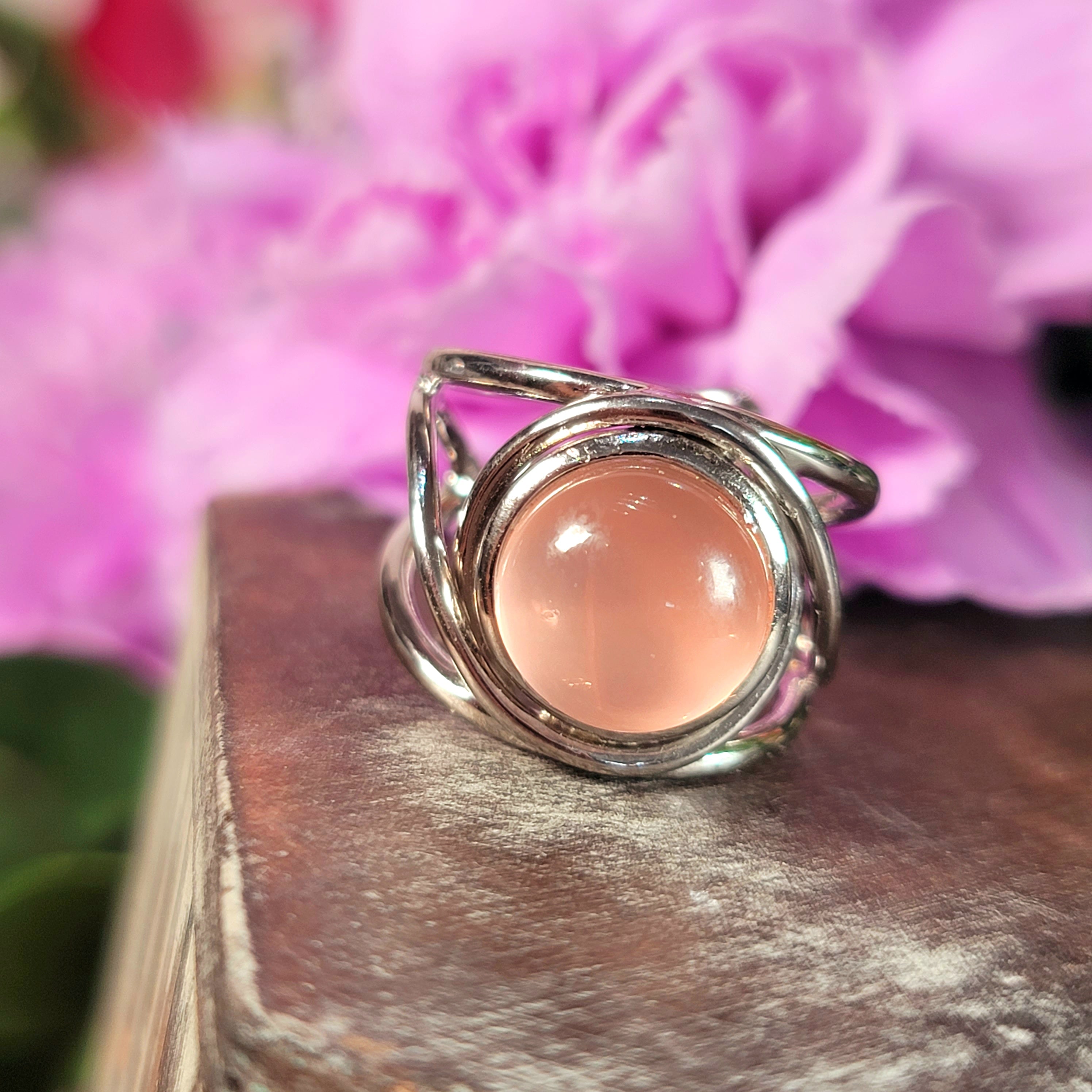 Star Rose Quartz Adjustable Finger Cuff Ring .925 Silver for Compassion and Self Love