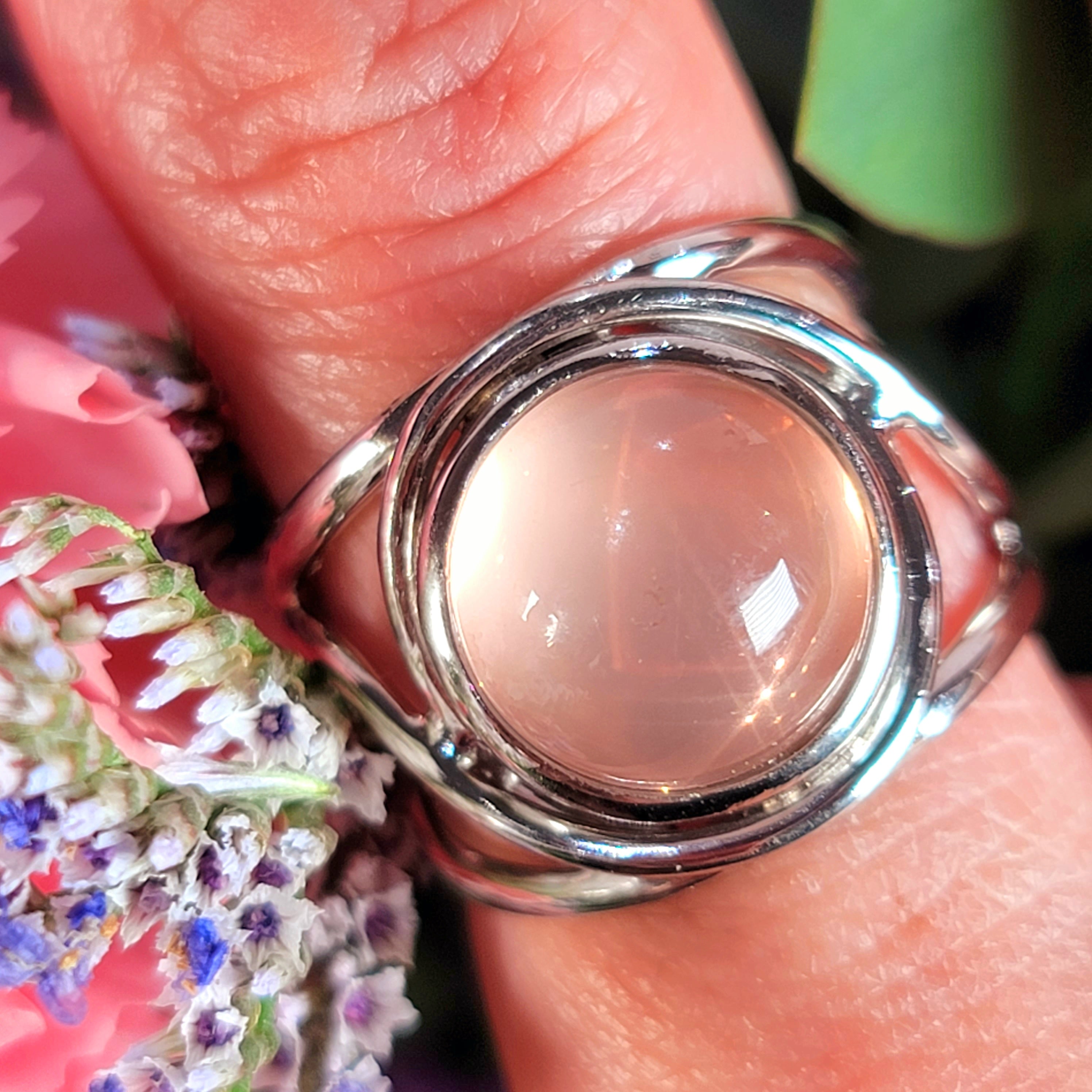 Star Rose Quartz Adjustable Finger Cuff Ring .925 Silver for Compassion and Self Love