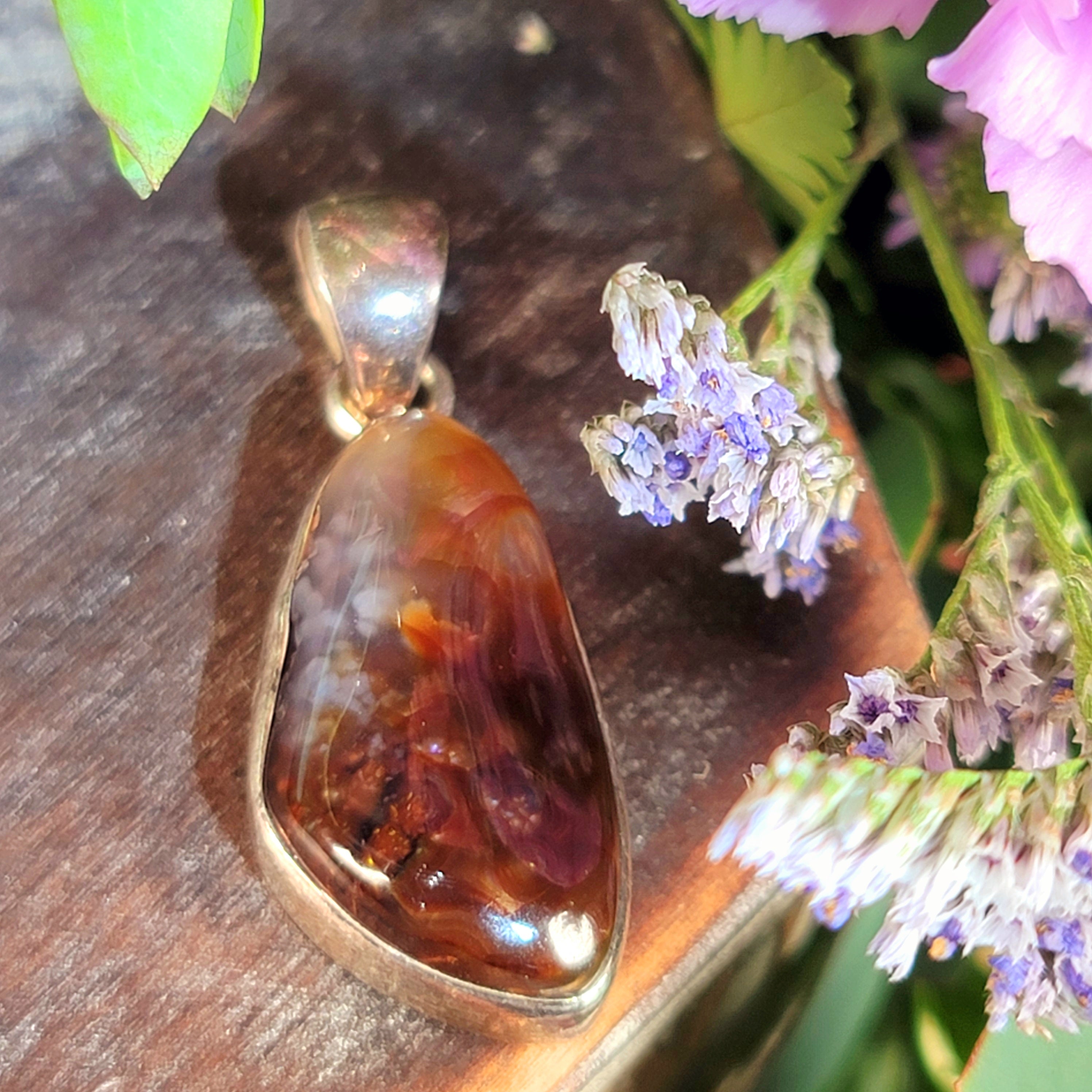 Fire Agate Pendant .925 Silver for Emotional Support, Joy and Self Worth