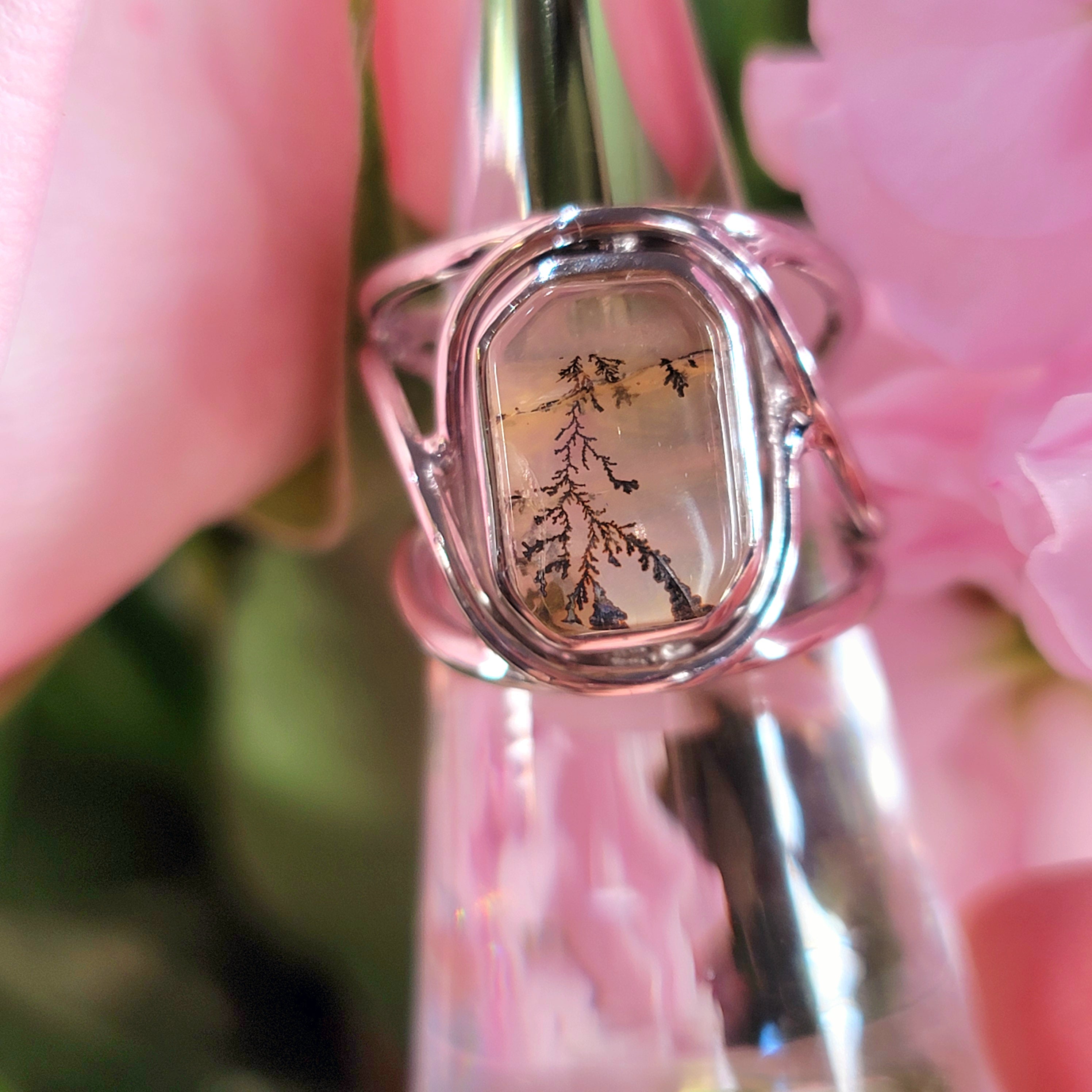 Dendritic Girasol Quartz with Golden Healer Finger Cuff Adjustable Ring .925 Silver for Master Healing, Grounding & Transformation