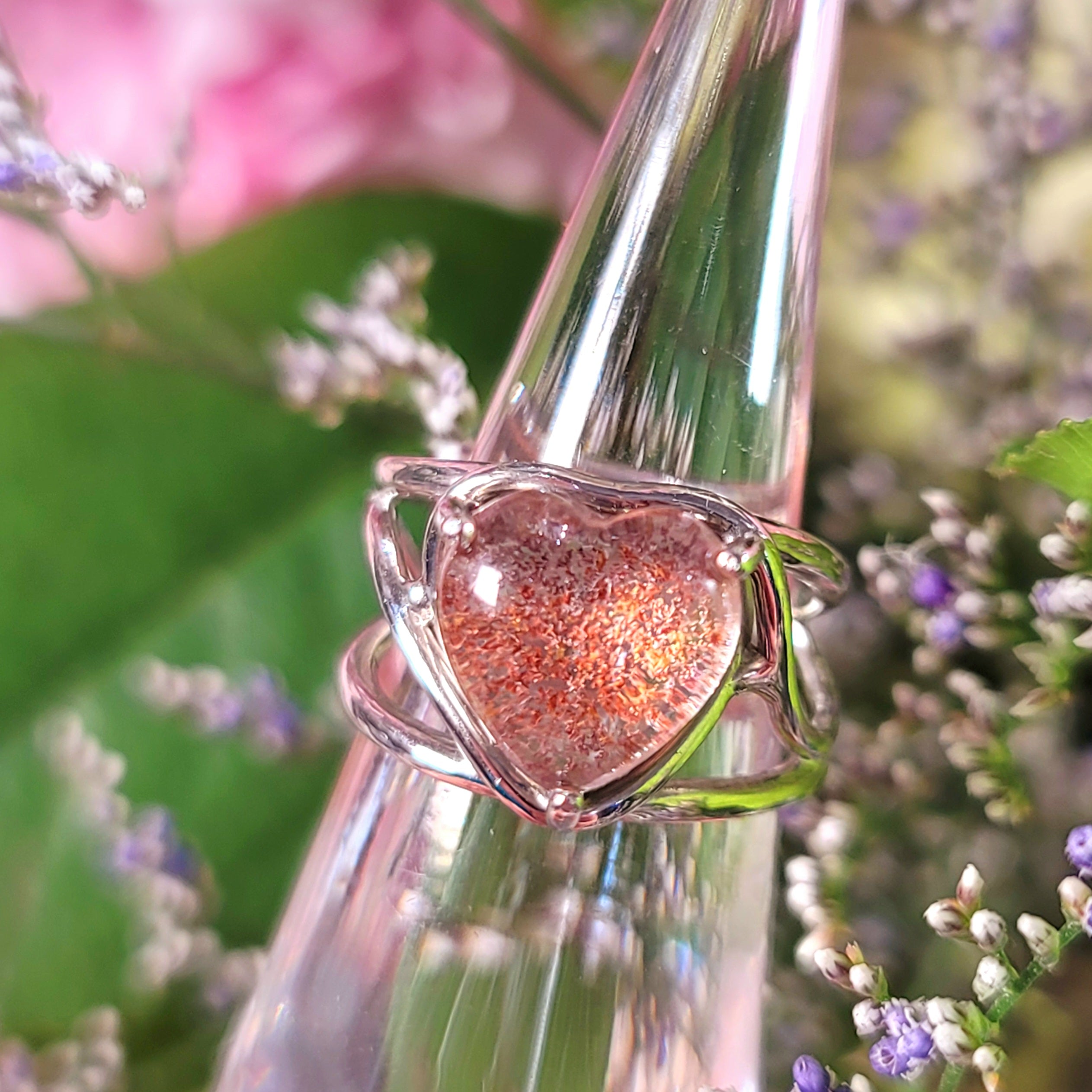 Garden Quartz Heart Adjustable Finger Cuff Ring .925 Sterling Silver for Insight, Meditation & Shamanic Journey
