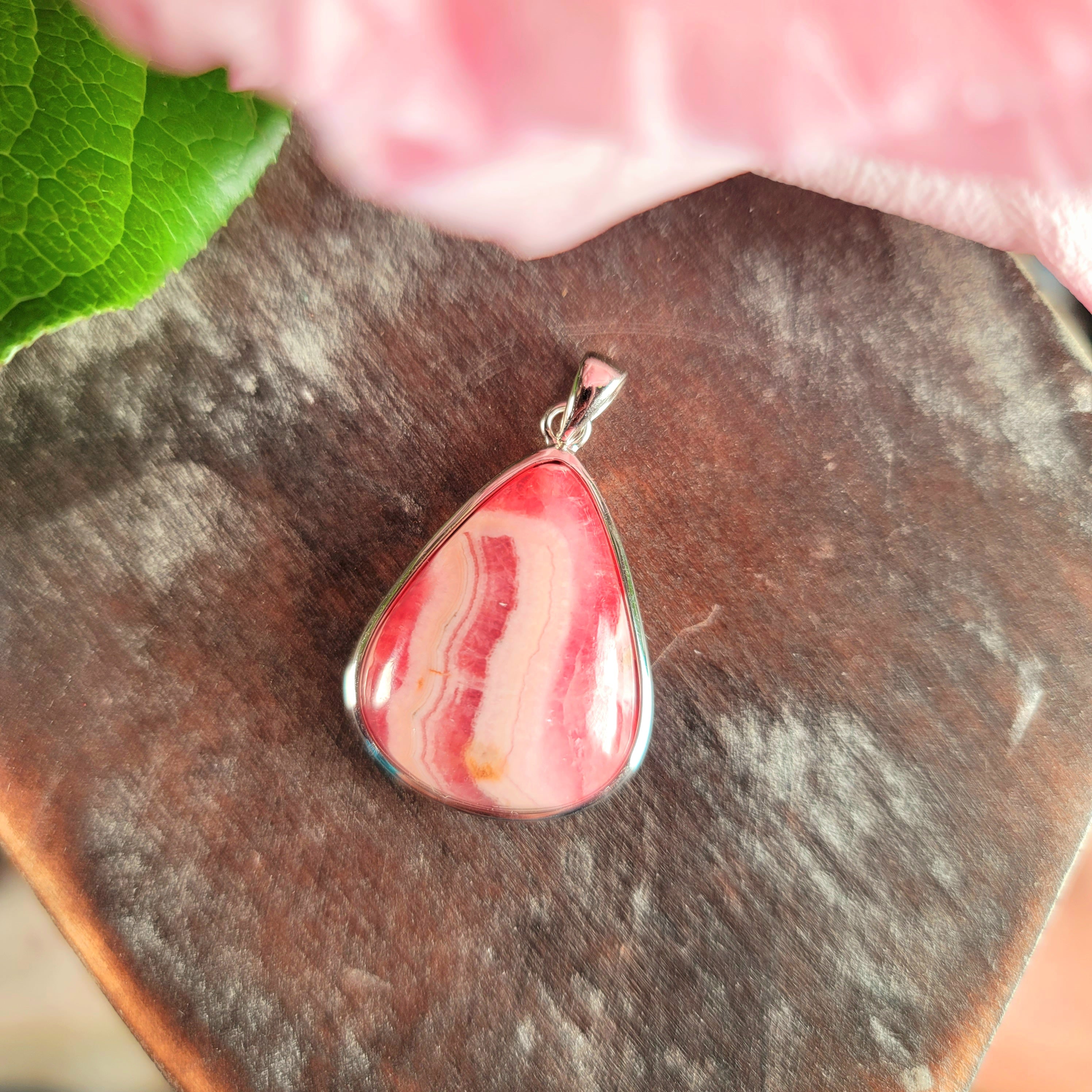 Rhodochrosite Pendant .925 Silver for Emotional and Trauma Healing