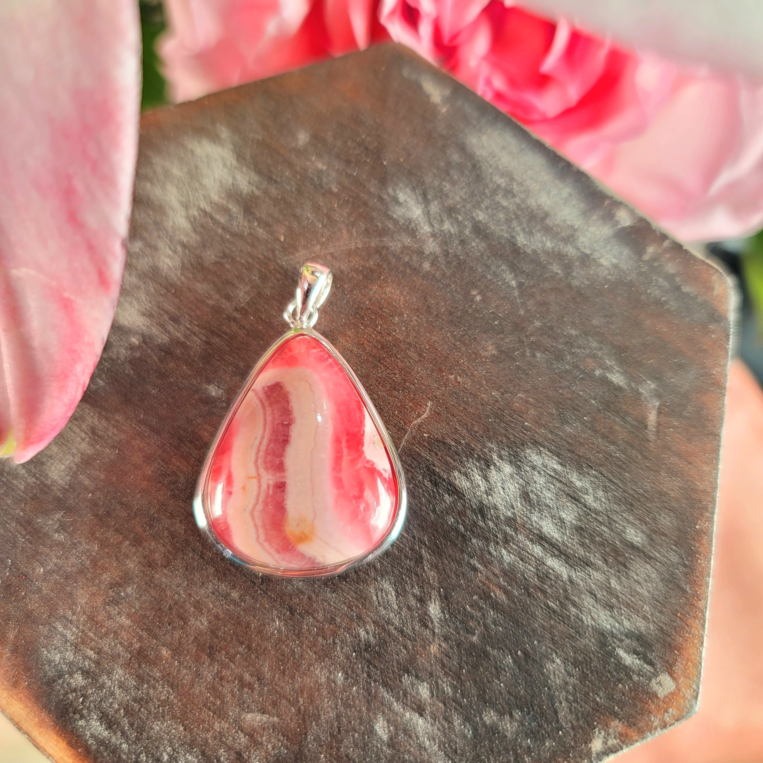 Rhodochrosite Pendant .925 Silver for Emotional and Trauma Healing