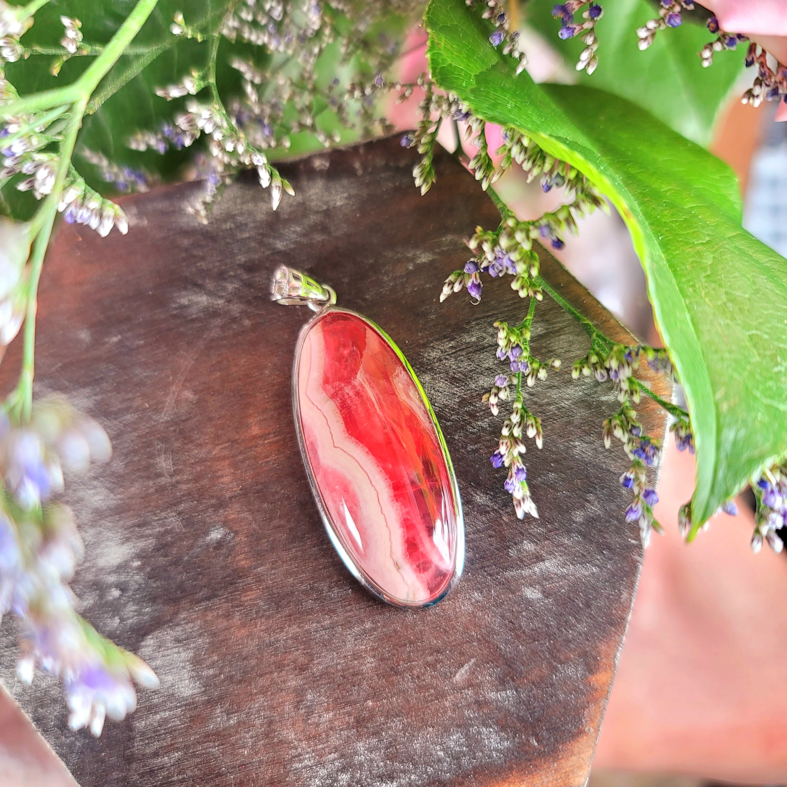 Rhodochrosite Pendant .925 Silver for Emotional and Trauma Healing