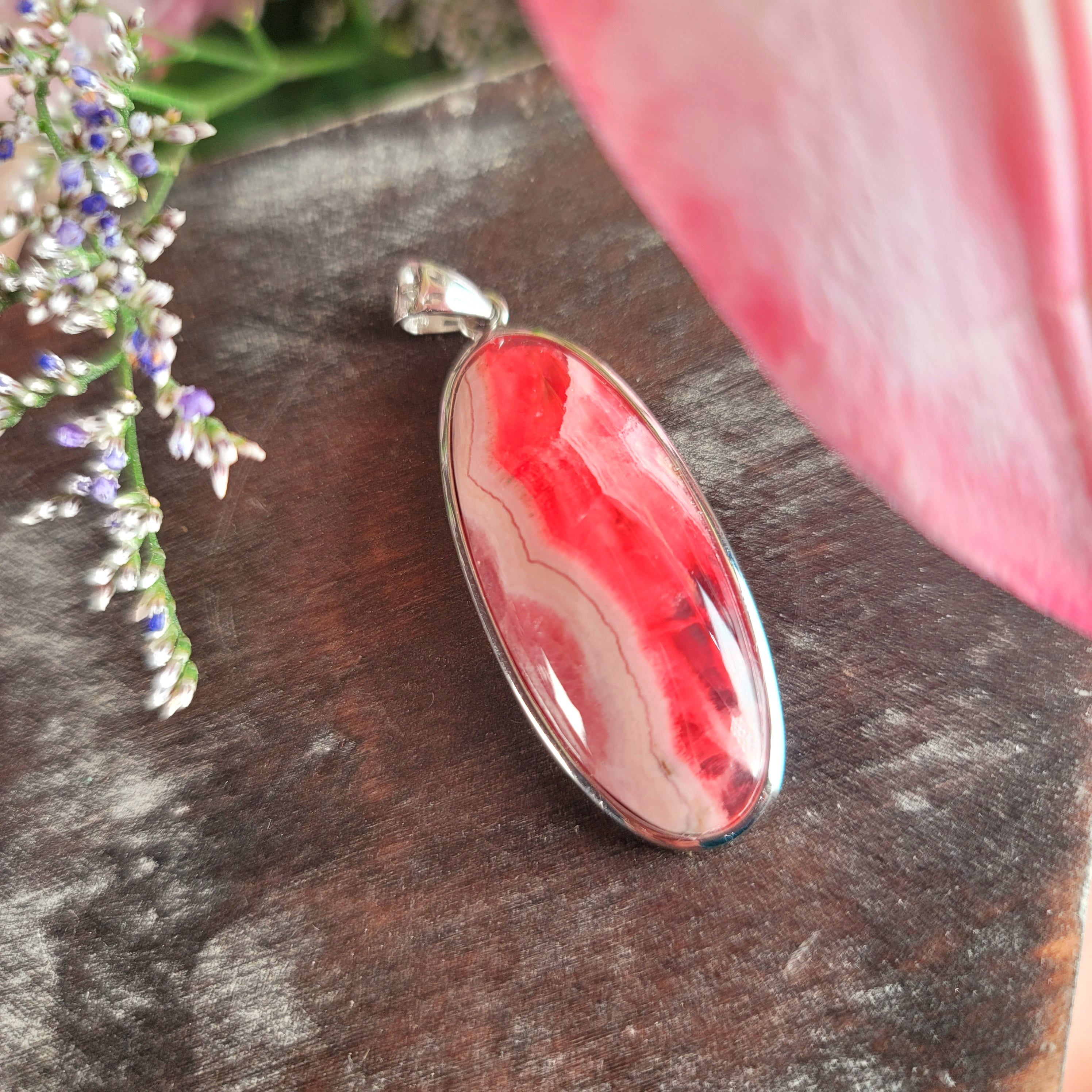 Rhodochrosite Pendant .925 Silver for Emotional and Trauma Healing