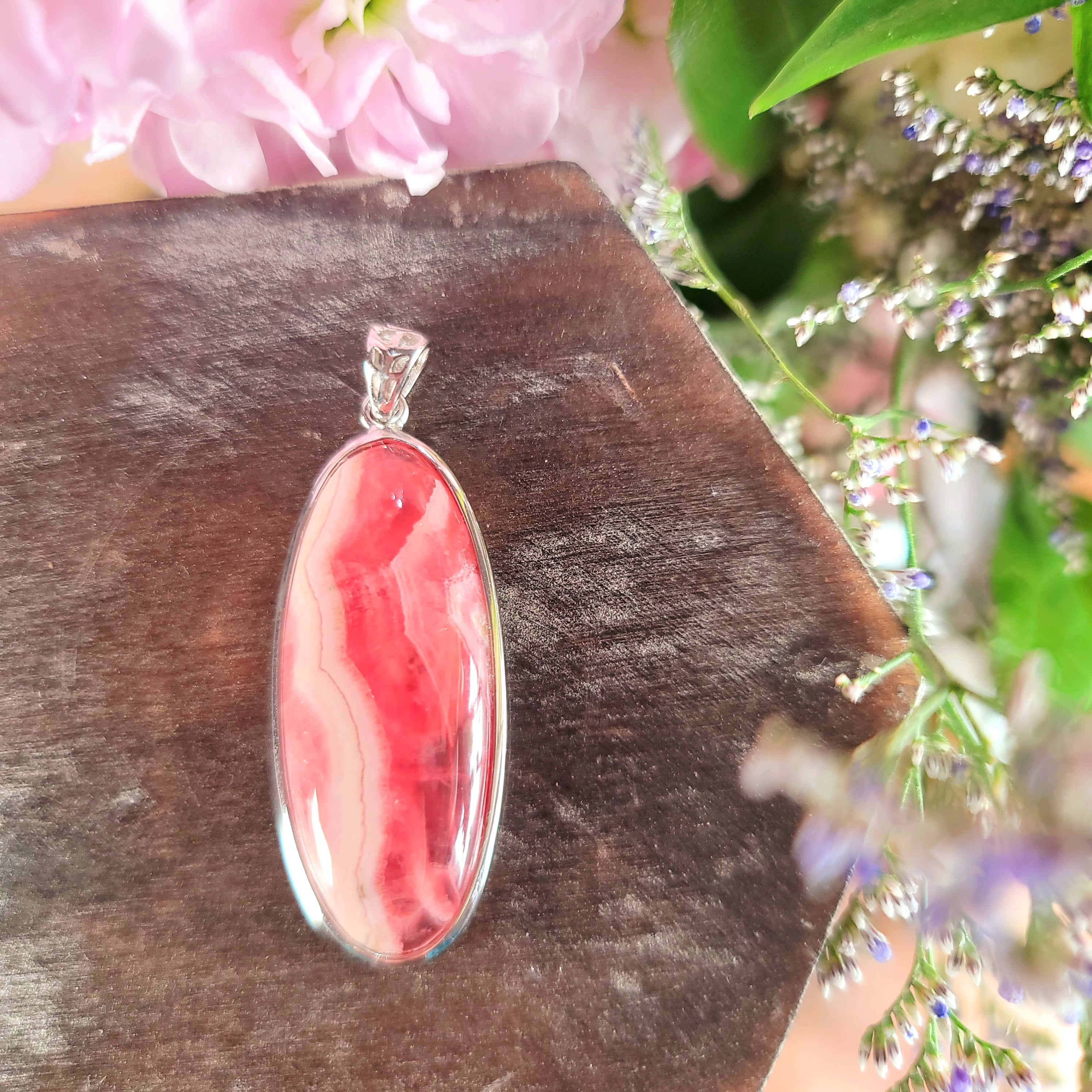 Rhodochrosite Pendant .925 Silver for Emotional and Trauma Healing