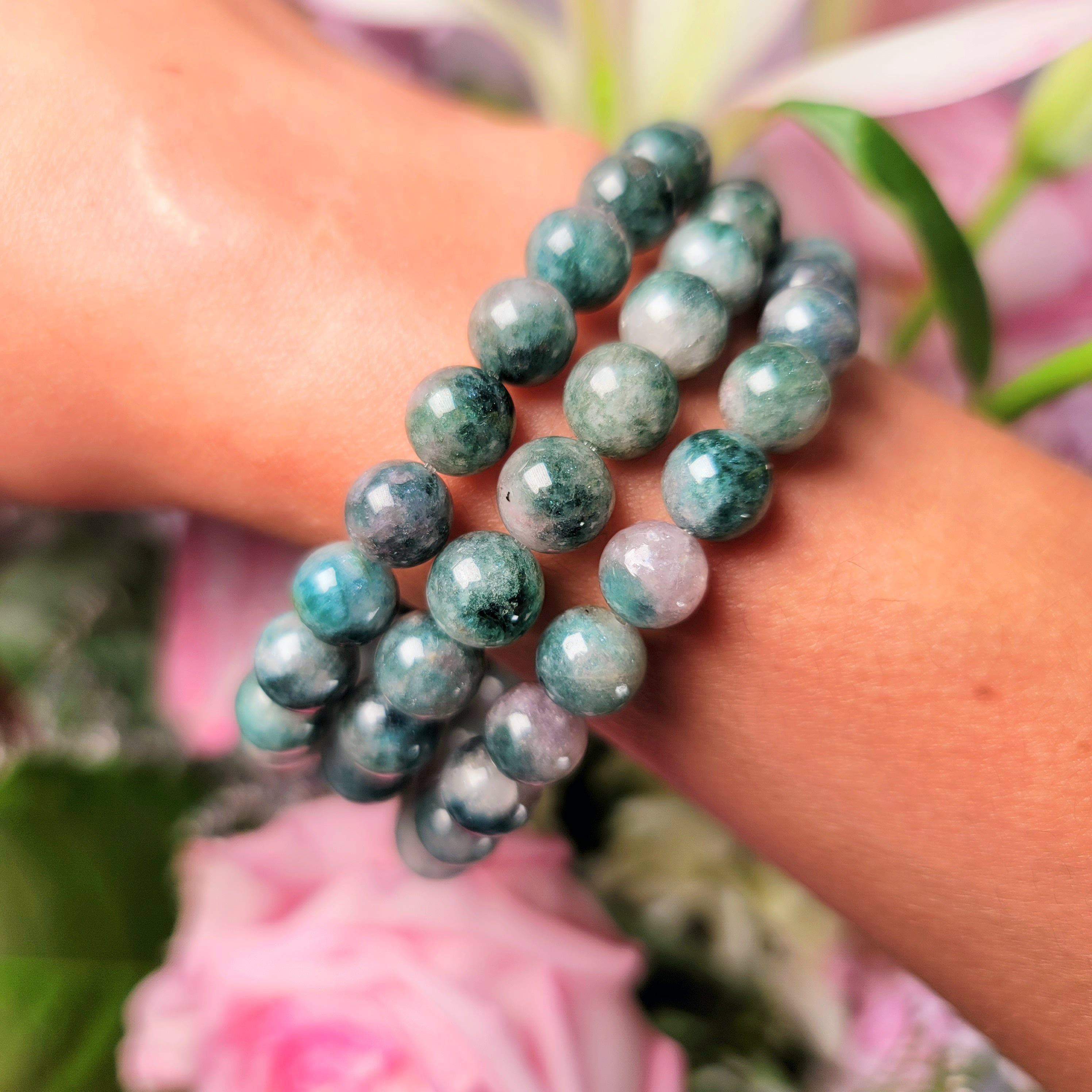 Cotton Candy Blue & Pink Tourmaline Bracelet for Higher Realms of Consciousness, Emotional Healing and Peace