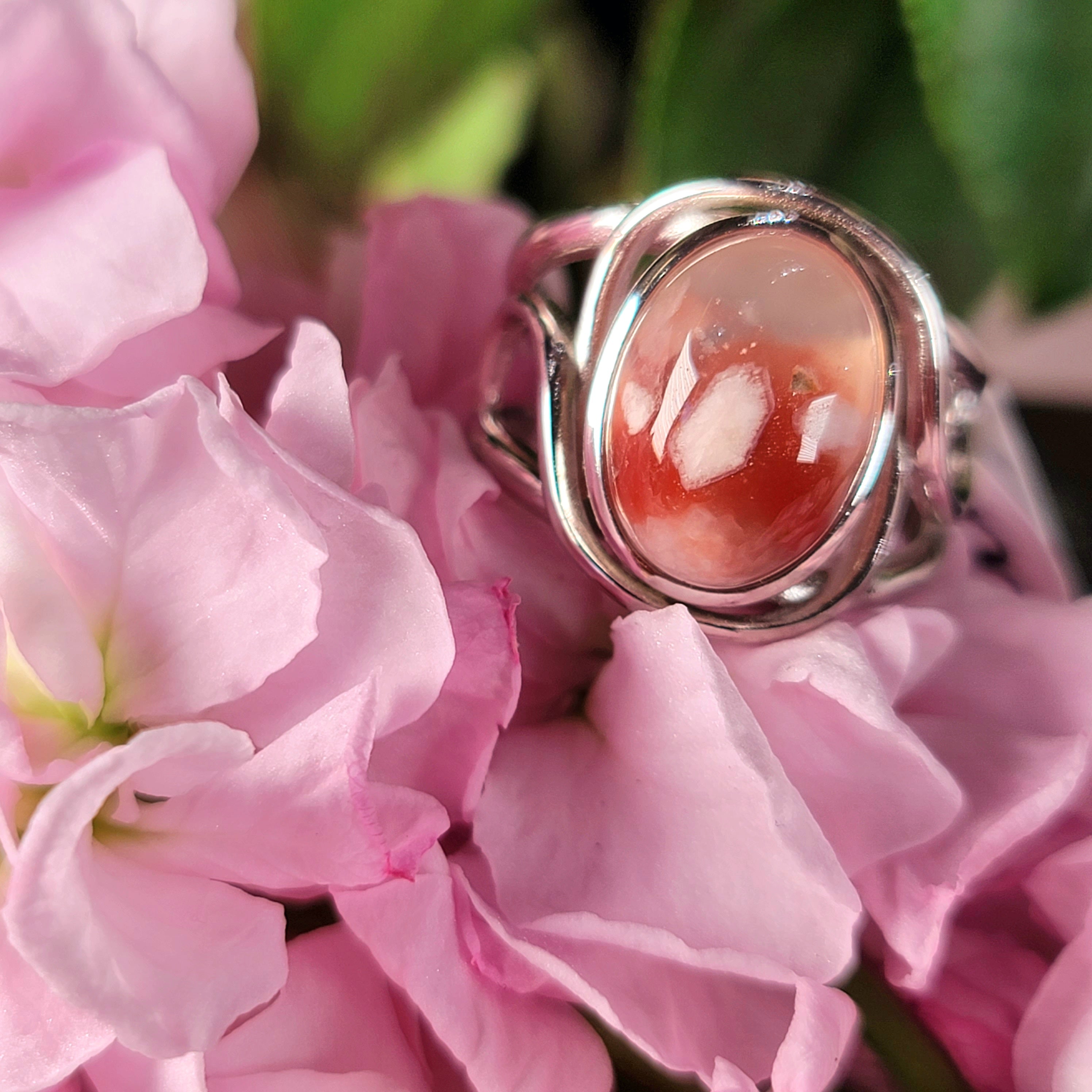 Flower Agate x Carnelian Finger Bracelet .925 Sterling Sliver Adjustable for Empowering you to Blossom