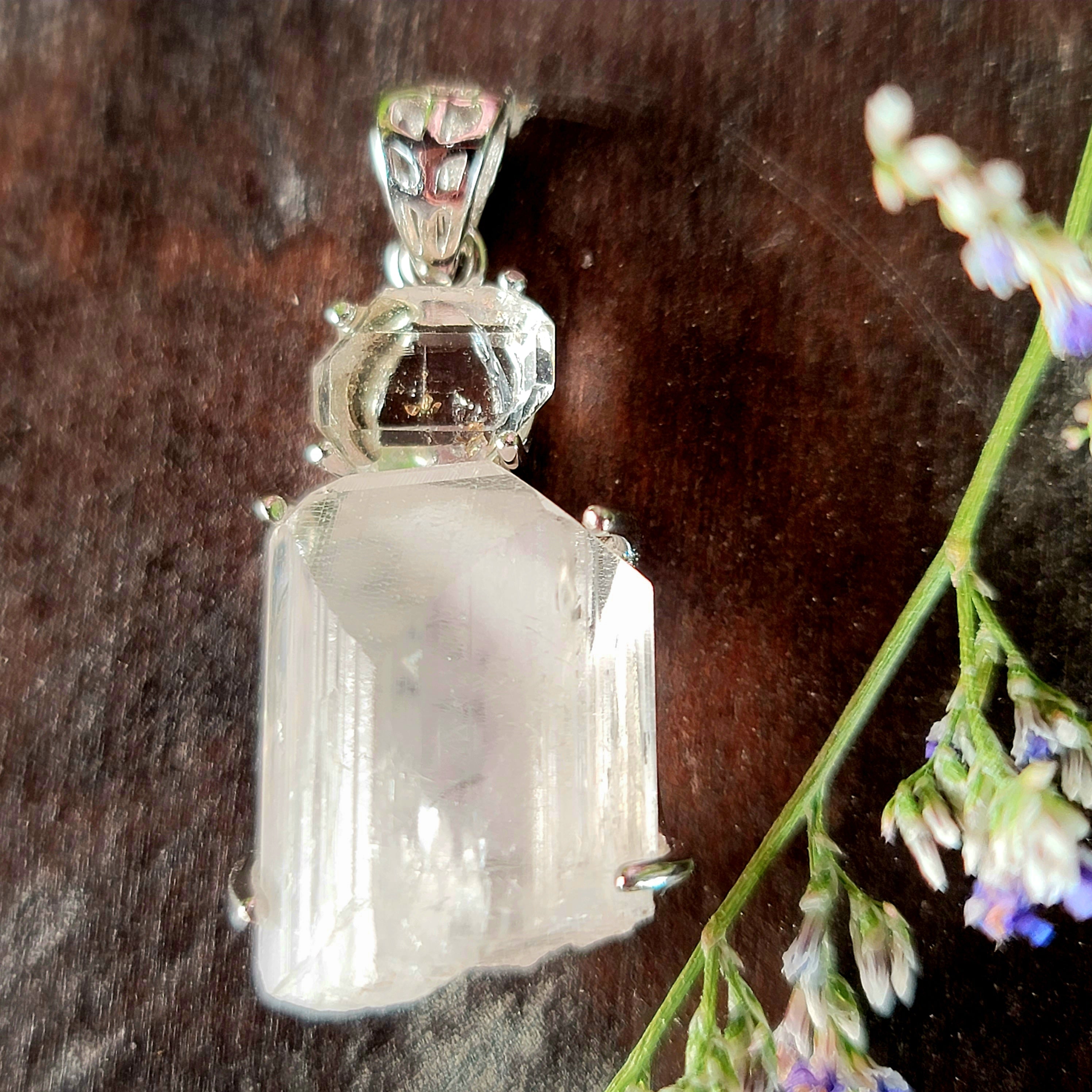 Danburite x Herkimer Diamond Pendant .925 Silver for Connection with Higher Realms, Peace and Self Acceptance