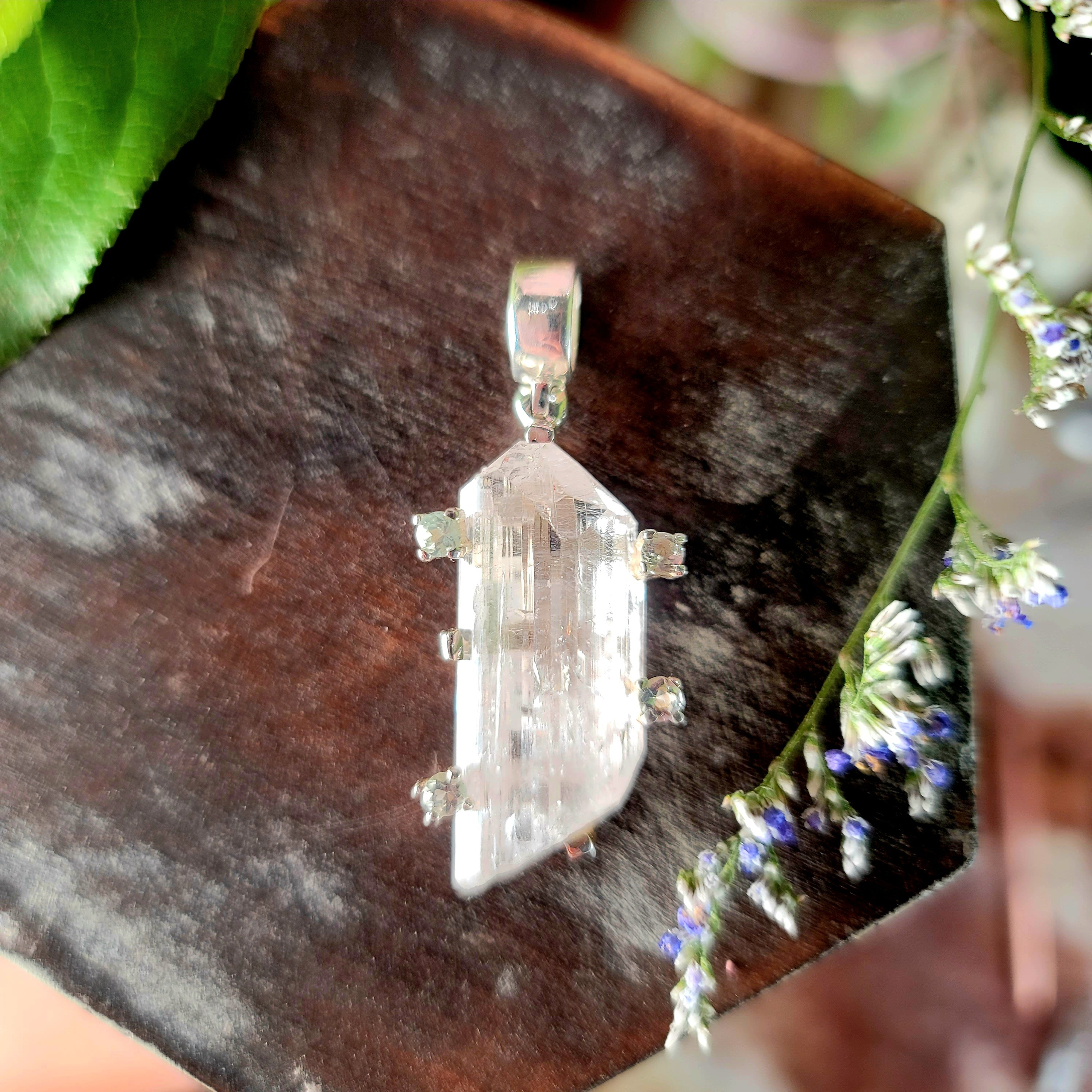 Danburite x Aquamarine Pendant for Connection with Higher Realms, Peace and Self Acceptance