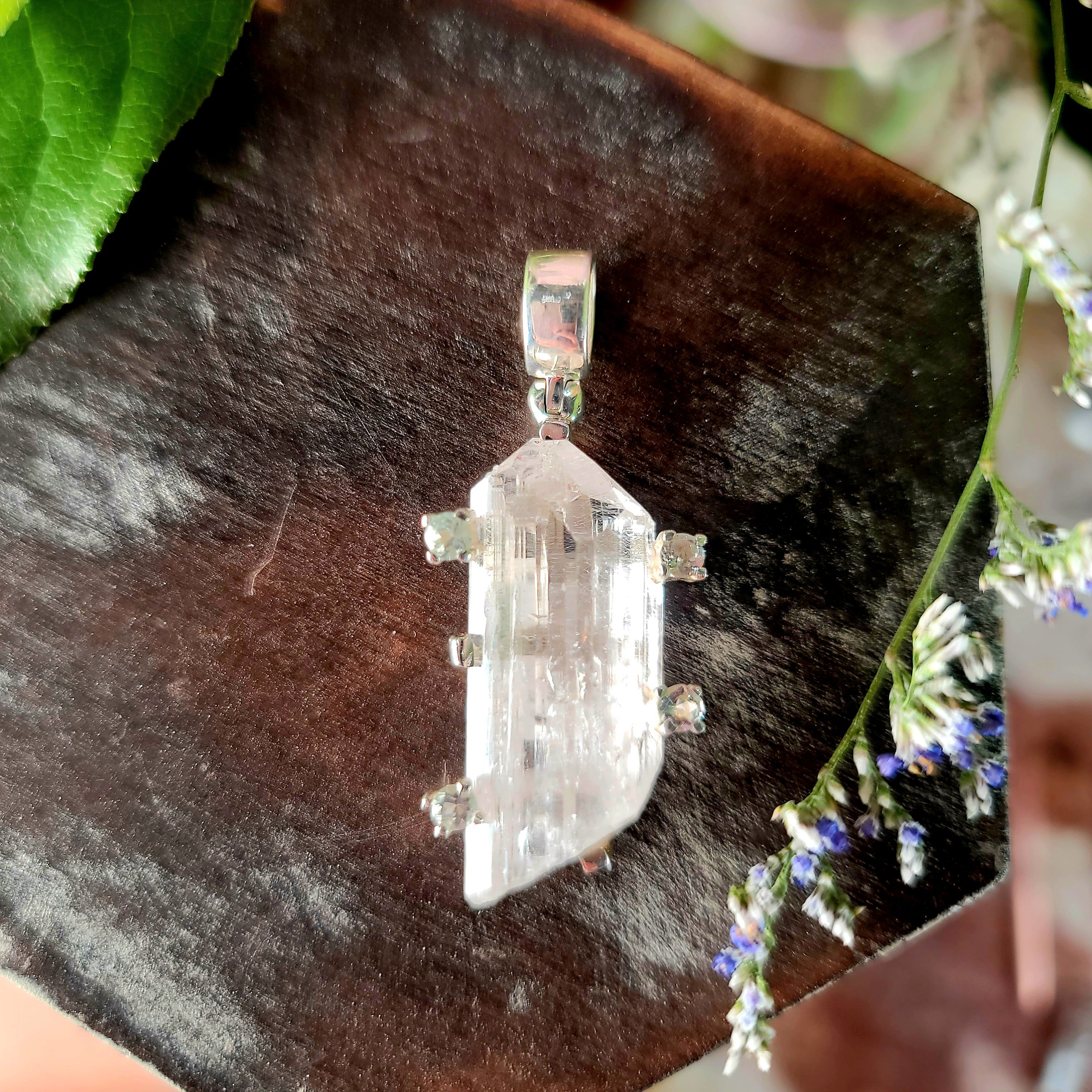 Danburite x Aquamarine Pendant for Connection with Higher Realms, Peace and Self Acceptance