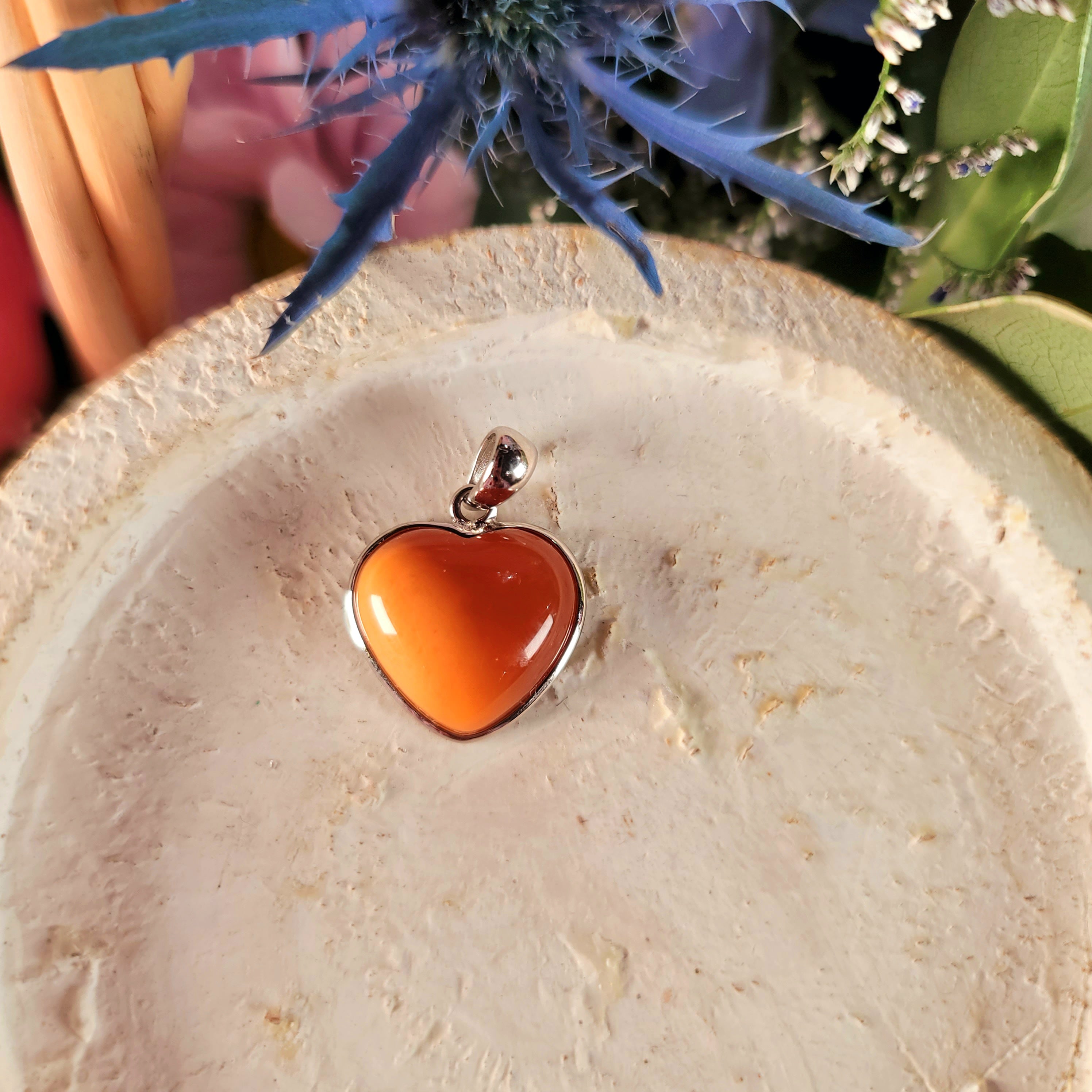 Baltic Butterscotch Amber Heart Pendant .925 Silver for Joy and Optimism