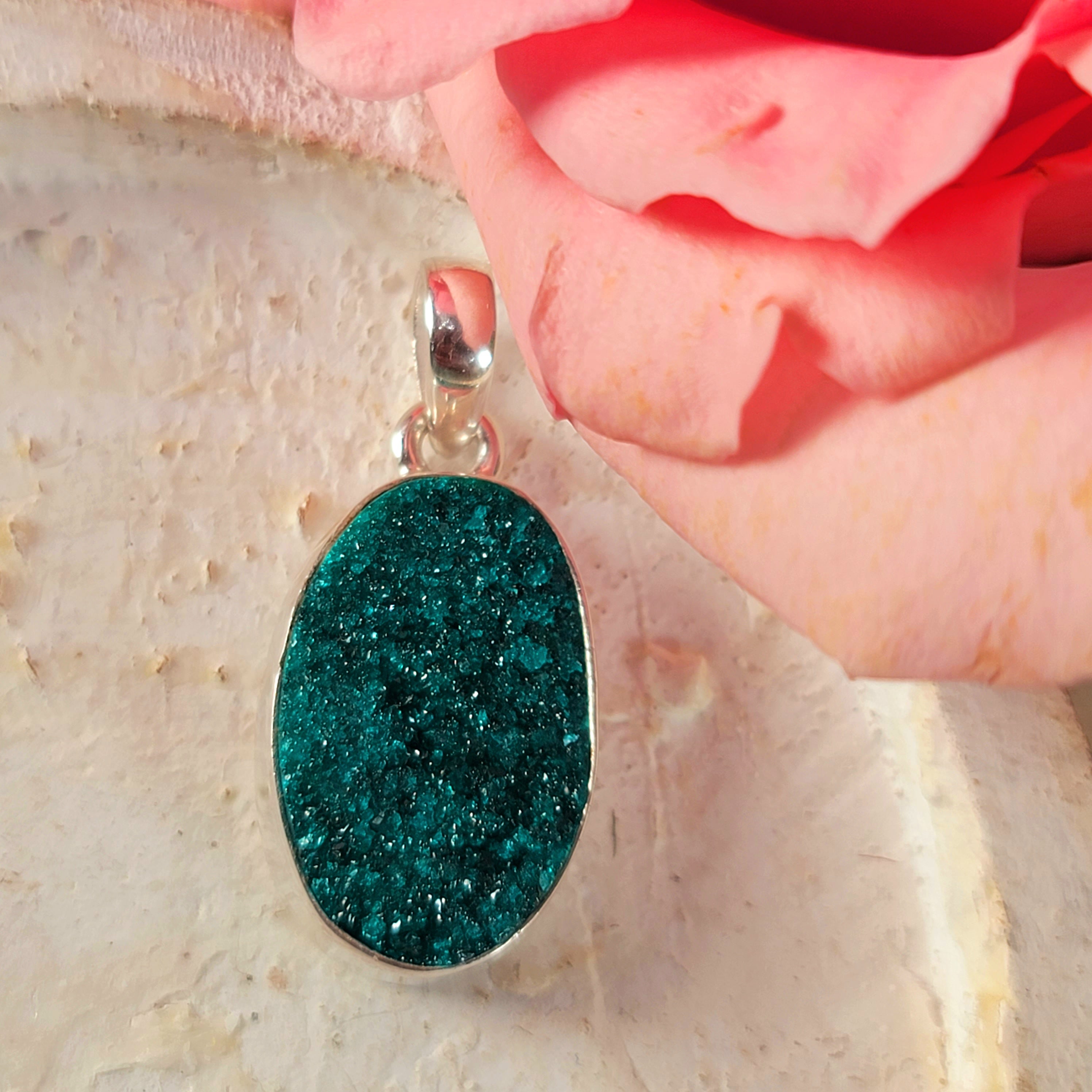 Druzy Raw Dioptase Pendant (High Quality) for Grief, Depression and Anxiety