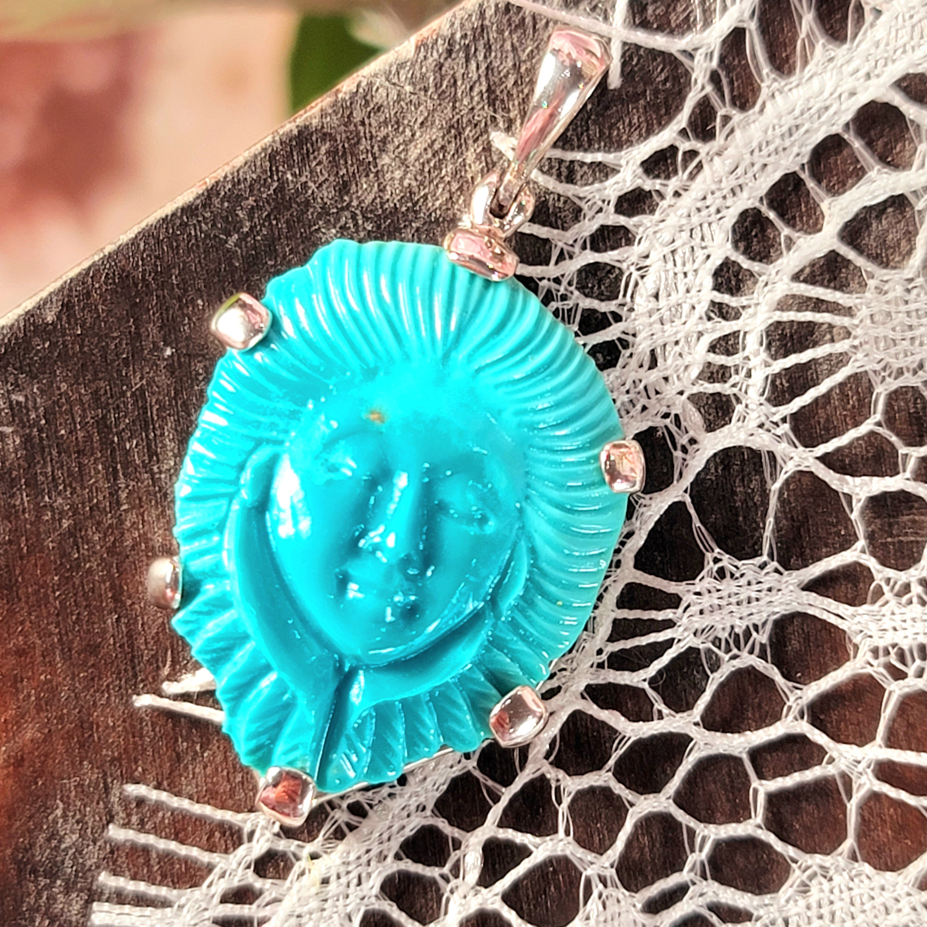 Turquoise Carved Pendant for Good Luck, Love, Prosperity and Protection