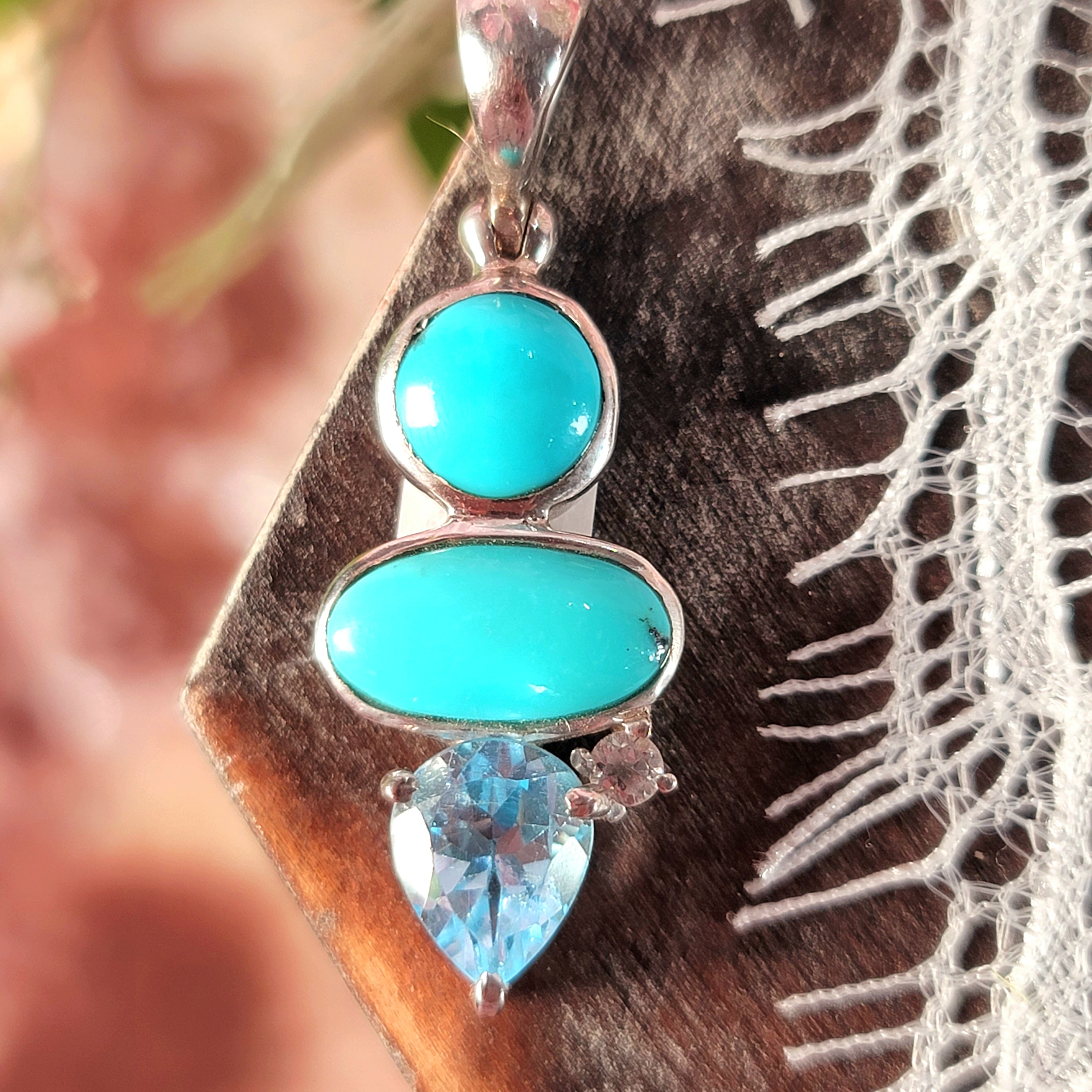 Turquoise x Blue Topaz Pendant for Good Luck, Love, Prosperity and Protection