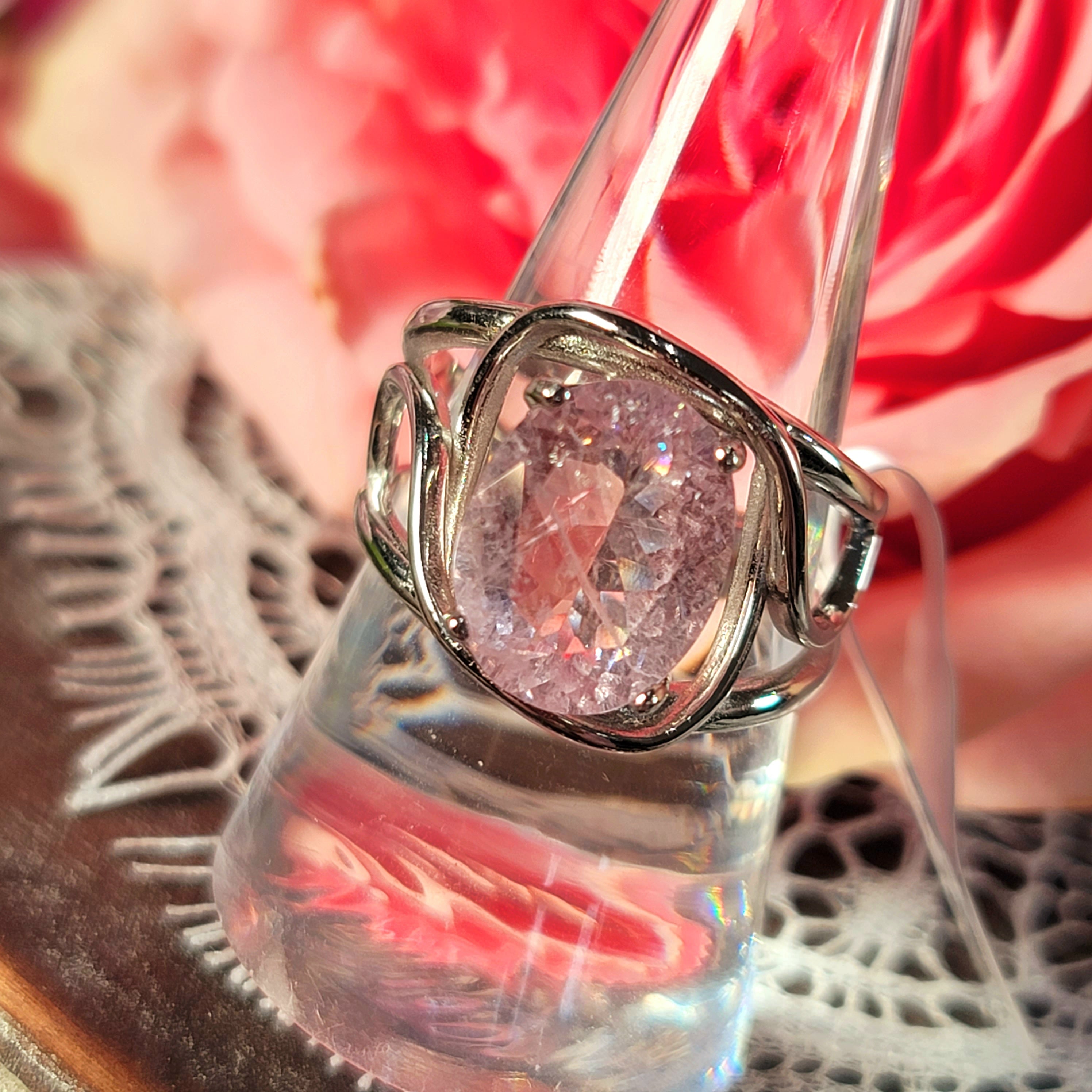 Morganite Adjustable Finger Cuff Ring .925 Silver for Abundance of Joy and Love