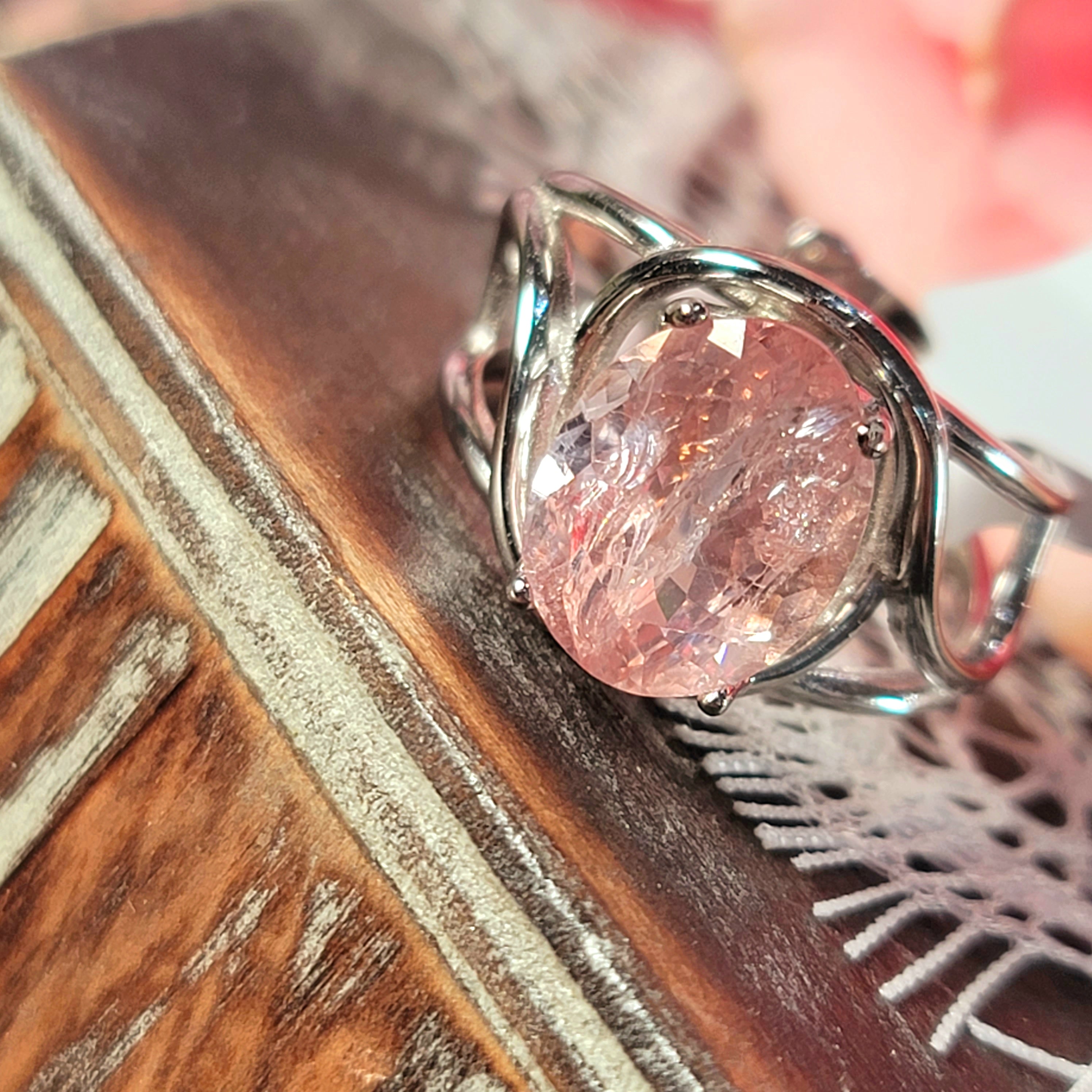 Morganite Adjustable Finger Cuff Ring .925 Silver for Abundance of Joy and Love