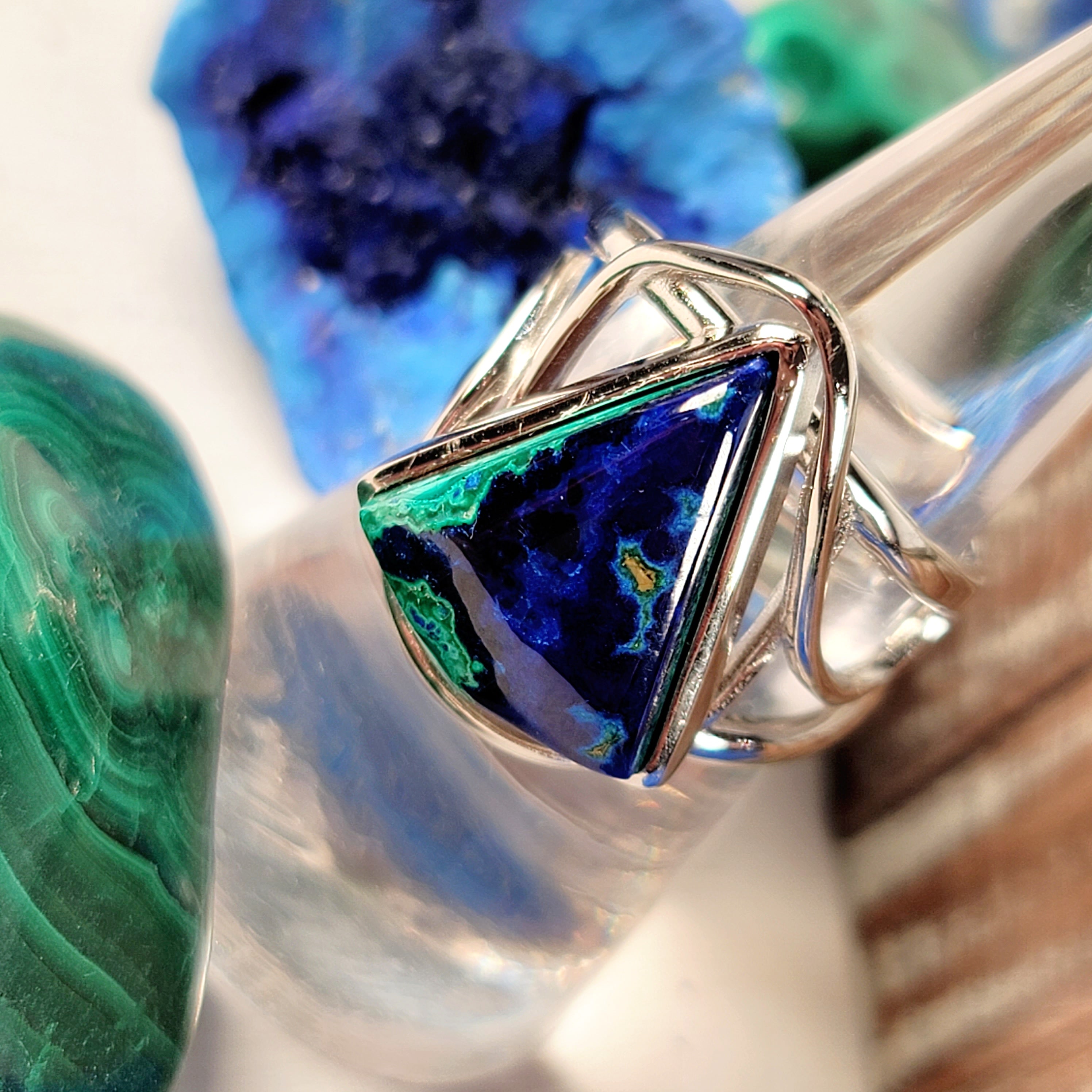Azurite with Malachite Adjustable Finger Cuff Ring .925 Silver for Embracing Divine Feminine Power and Healing