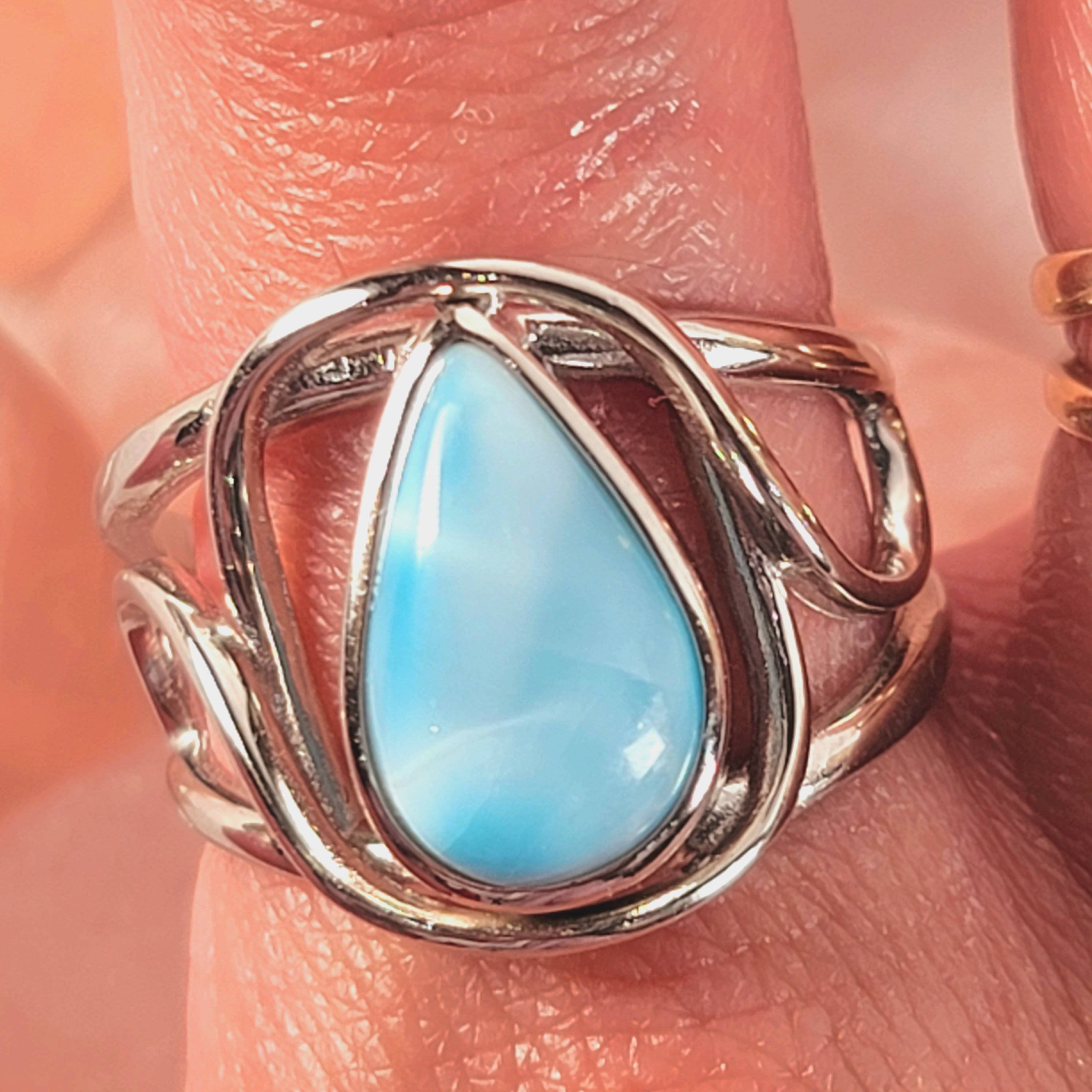 Larimar Divine Adjustable Finger Cuff Ring .925 Silver for Peaceful Goddess Vibes