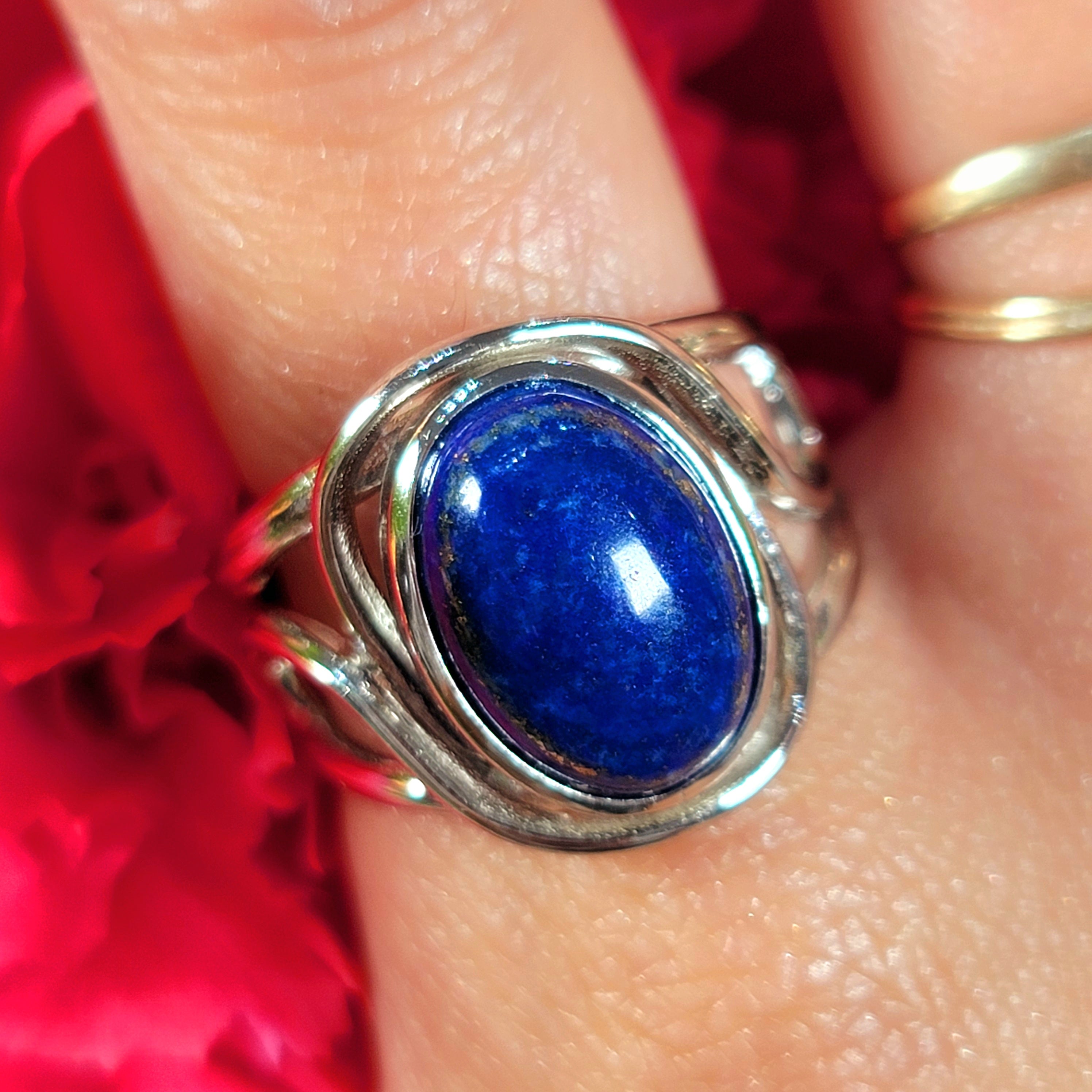 Lapis Lazuli Finger Cuff Adjustable Ring .925 Silver for Power & Confidence