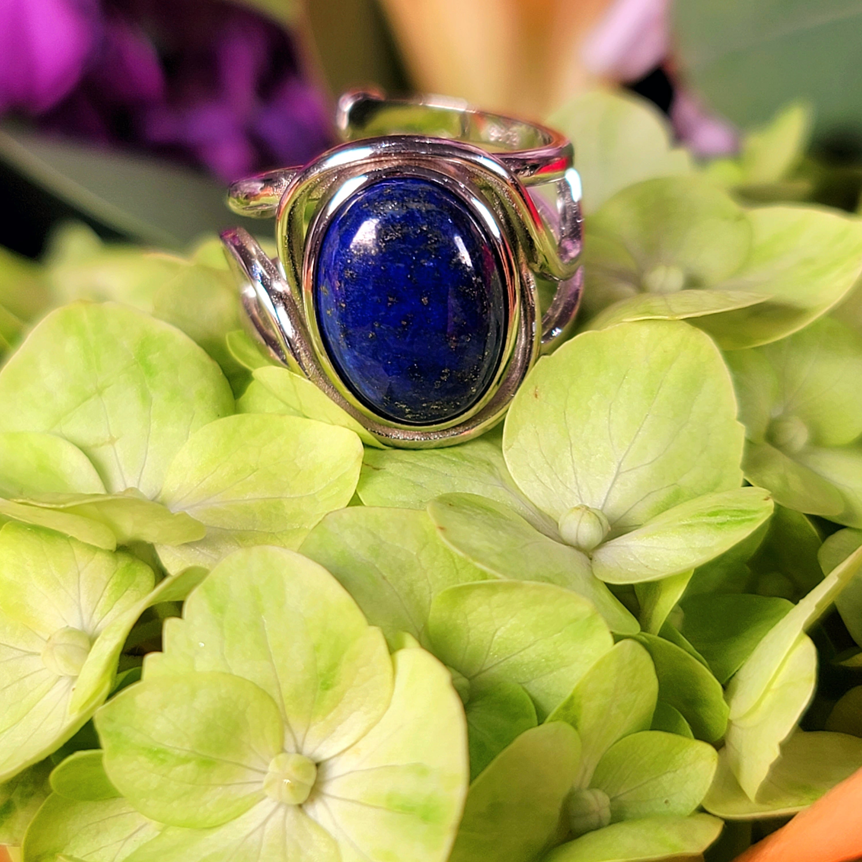 Lapis Lazuli Finger Cuff Adjustable Ring .925 Silver for Power & Confidence
