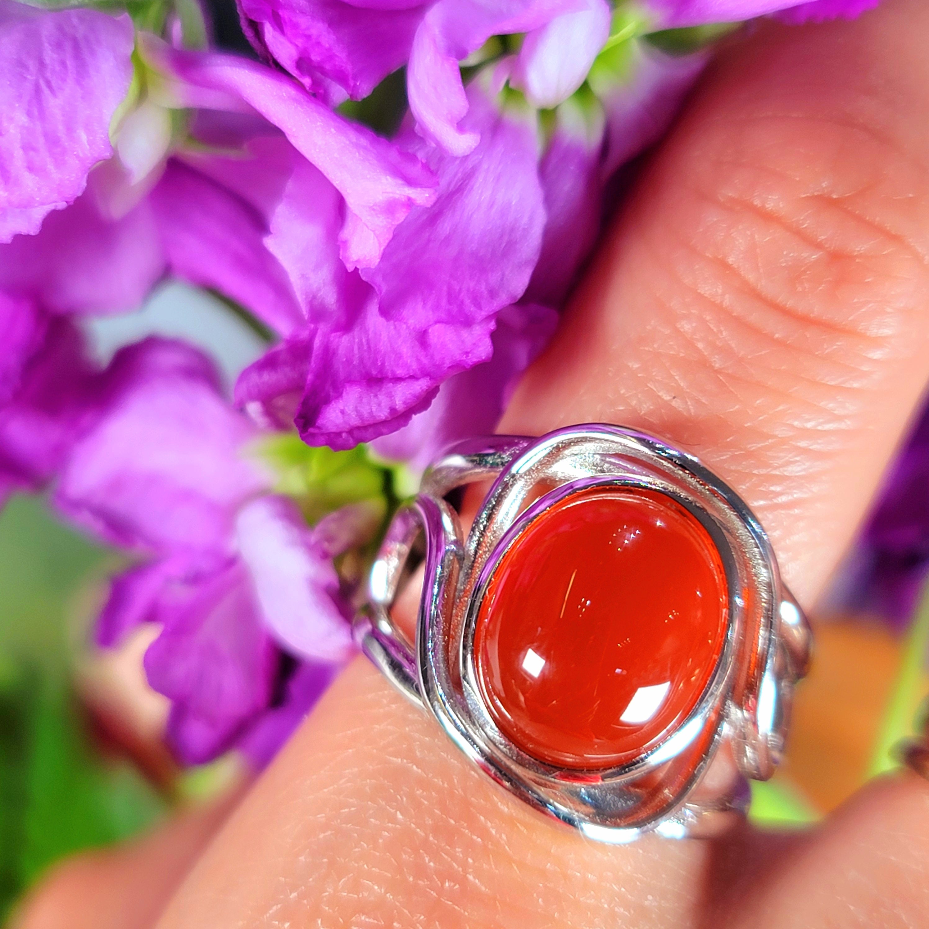 Carnelian Finger Cuff Adjustable Ring .925 Silver for Energy, Passion and Personal Power