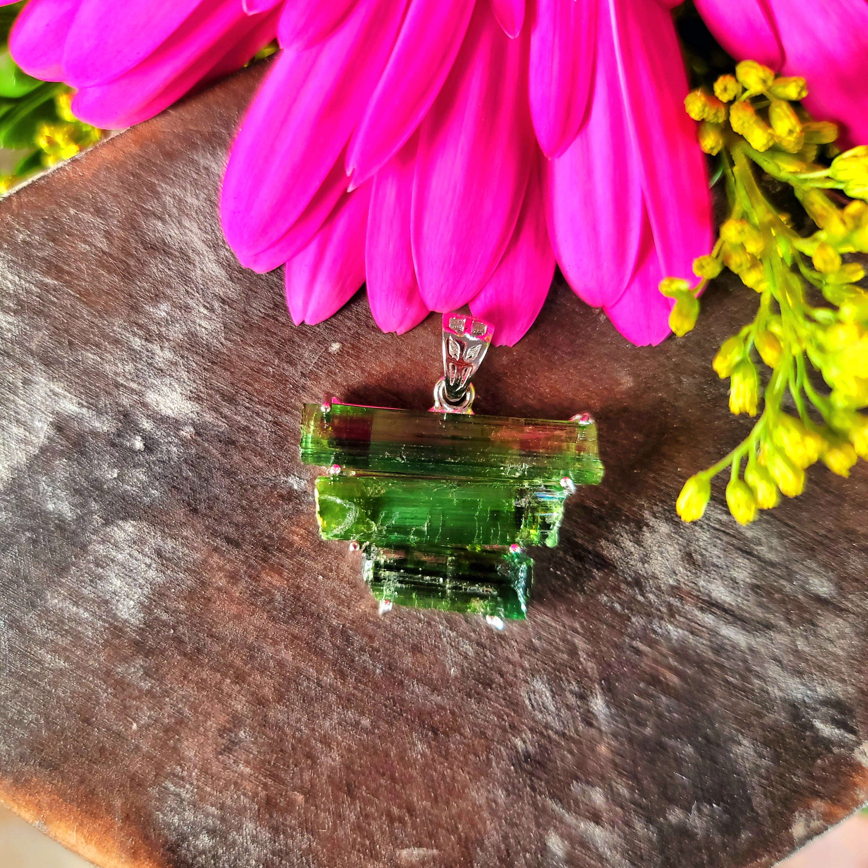 Green Tourmaline Raw Pendant .925 Silver for Removing Insecurities and Helping Inspire Creativity
