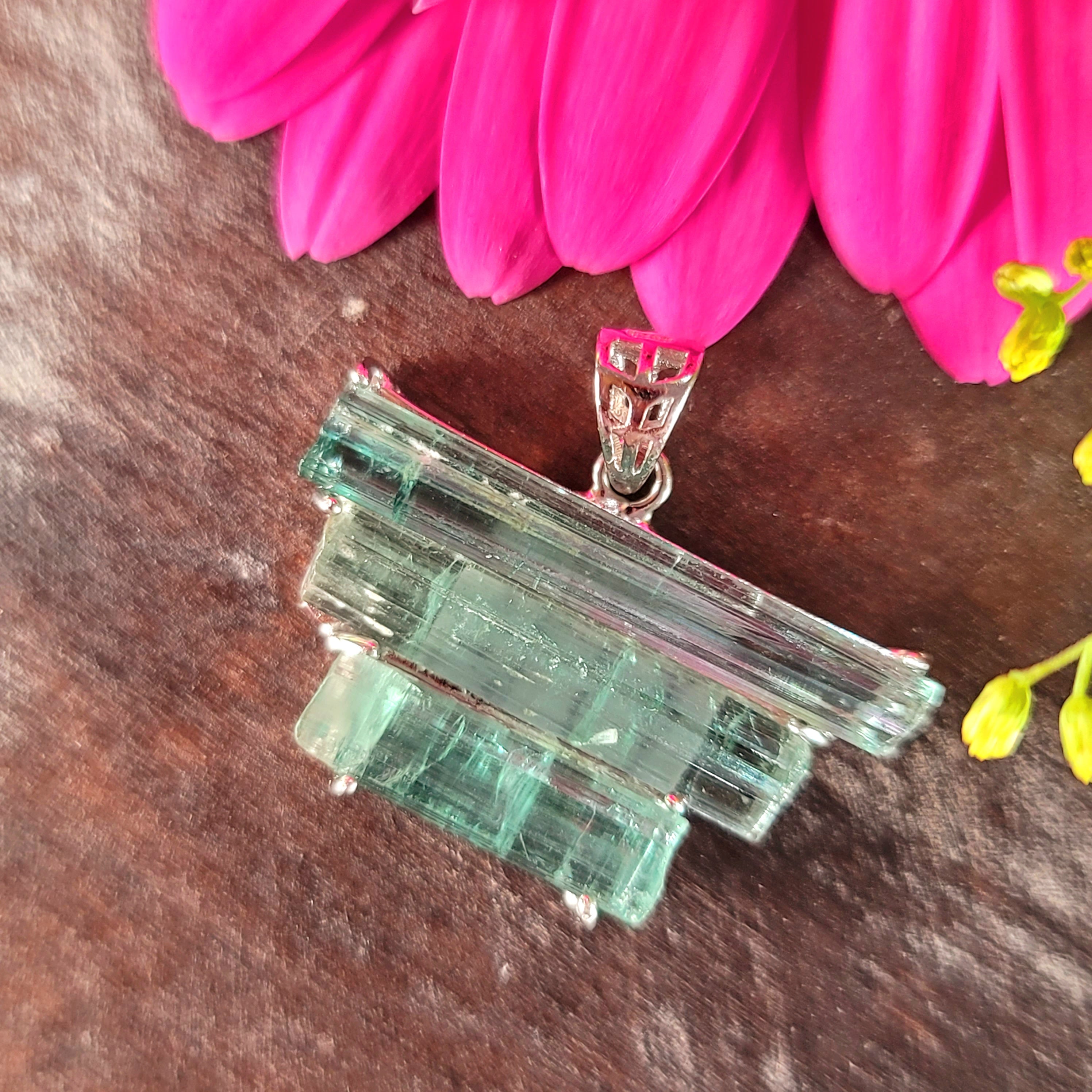 Blue Tourmaline Raw Pendant .925 Silver for Removing Insecurities and Helping Inspire Creativity