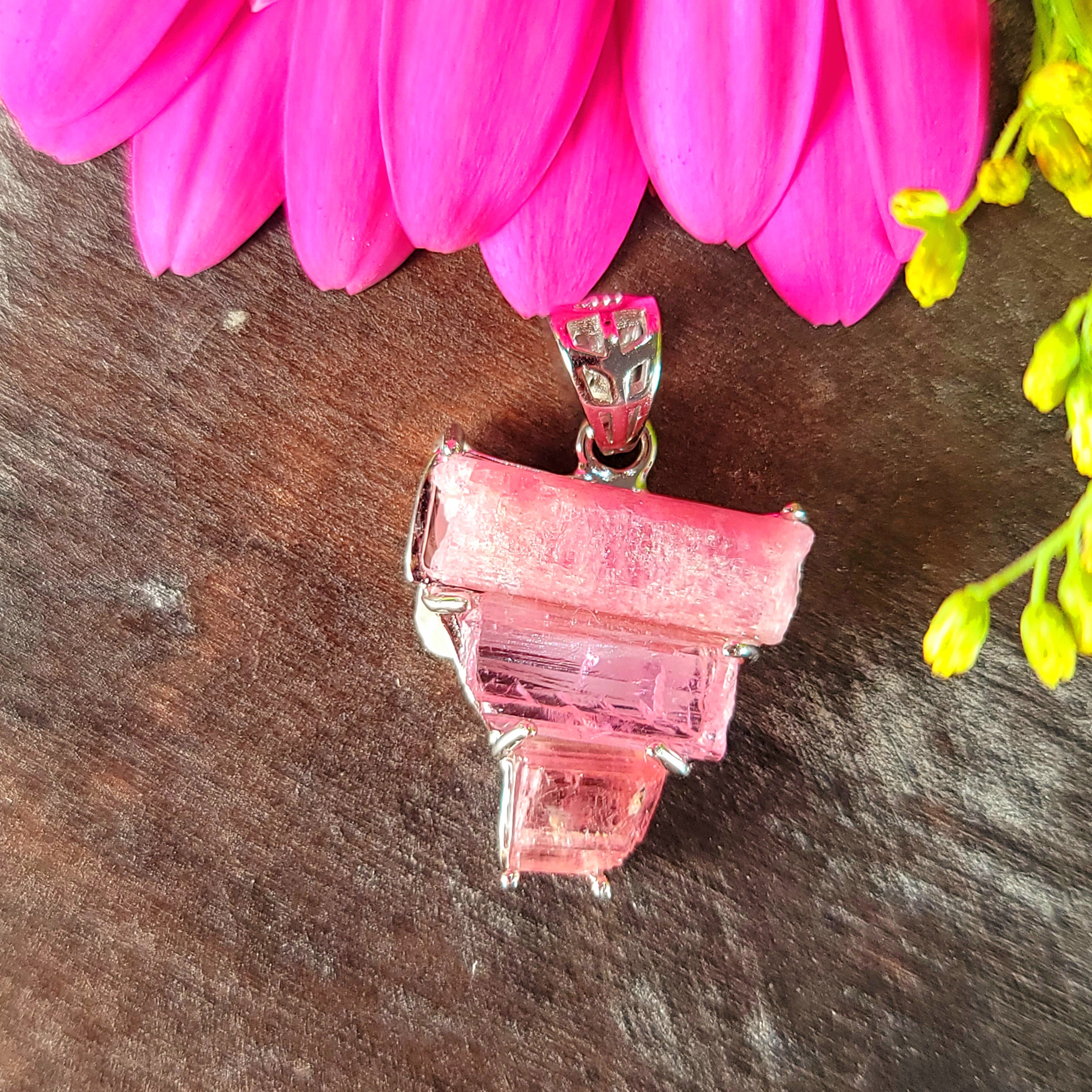 Pink Tourmaline Raw Pendant .925 Silver for Removing Insecurities and Helping Inspire Creativity