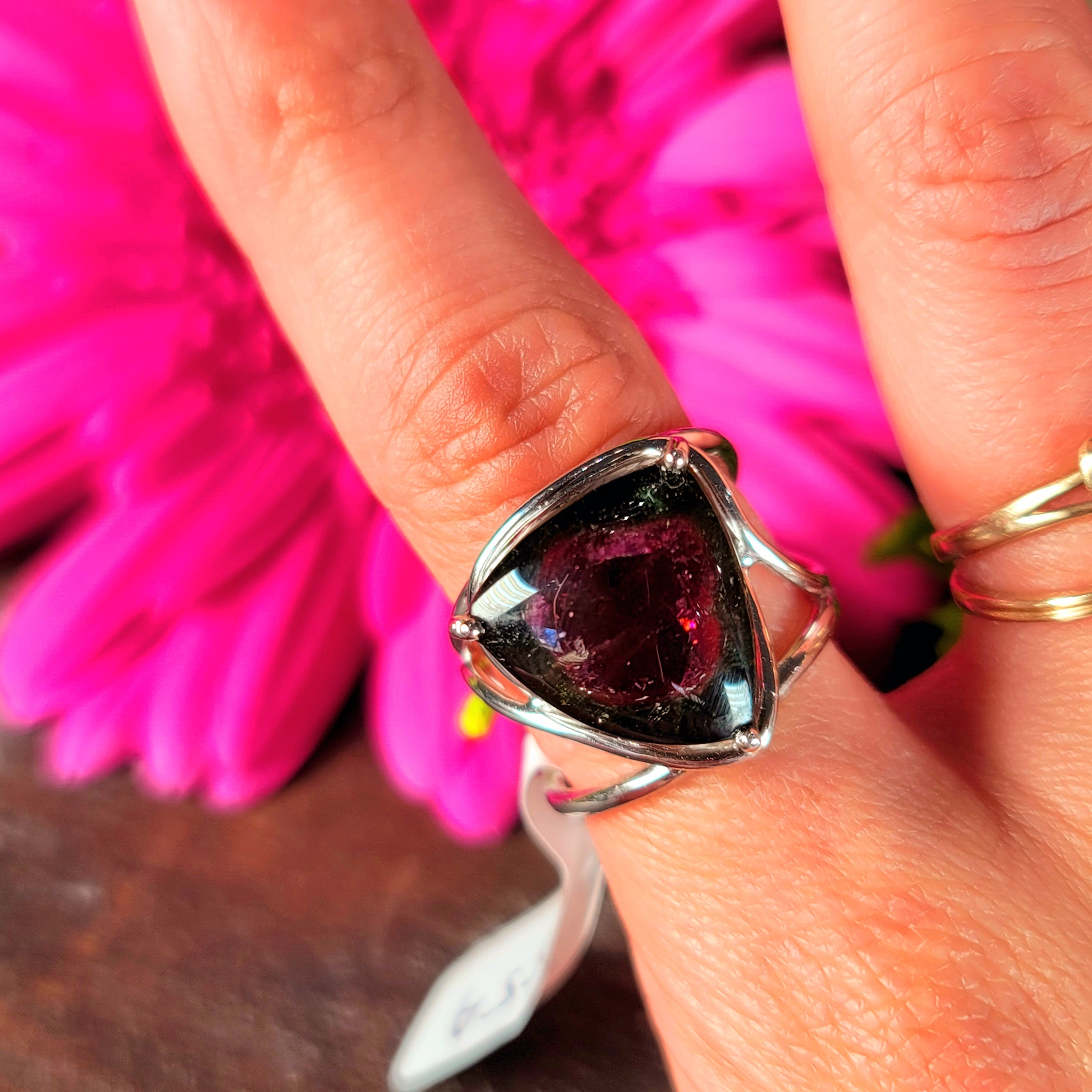 Watermelon Tourmaline Finger Cuff Adjustable Ring .925 Silver for Healing, Joy and Love